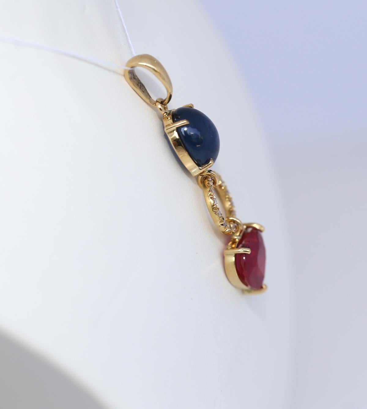 Star Sapphire Cabochon Ruby Heart Diamonds Ring Pendant, 1950 4