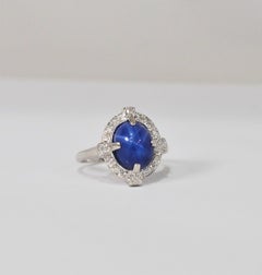 Star Sapphire Cabochon White Gold Diamond Ring