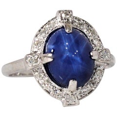 Star Sapphire Cabochon White Gold Diamond Ring