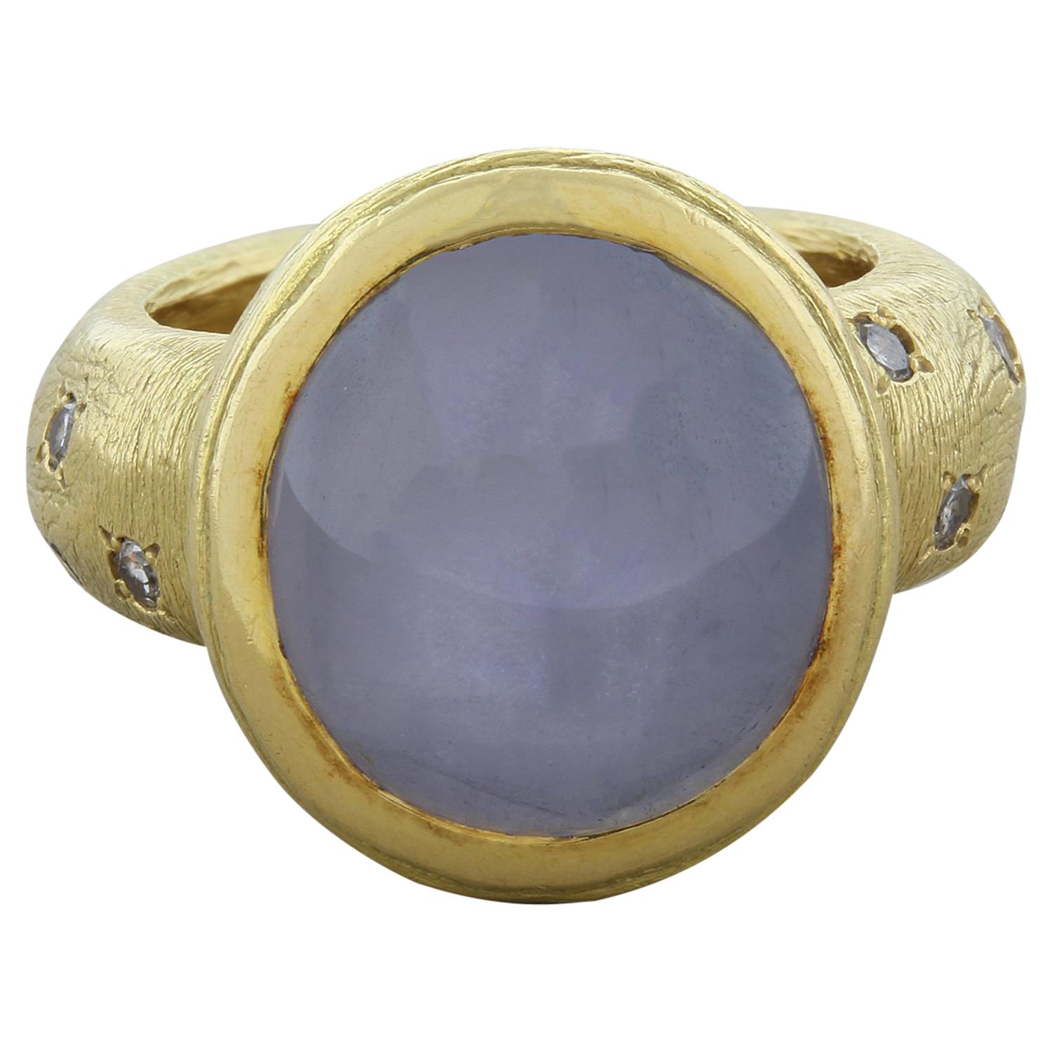Star Sapphire Diamond Gold Ring For Sale