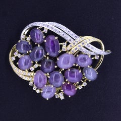 Star Sapphire Diamond Platinum & 18k Yellow Gold Brooch