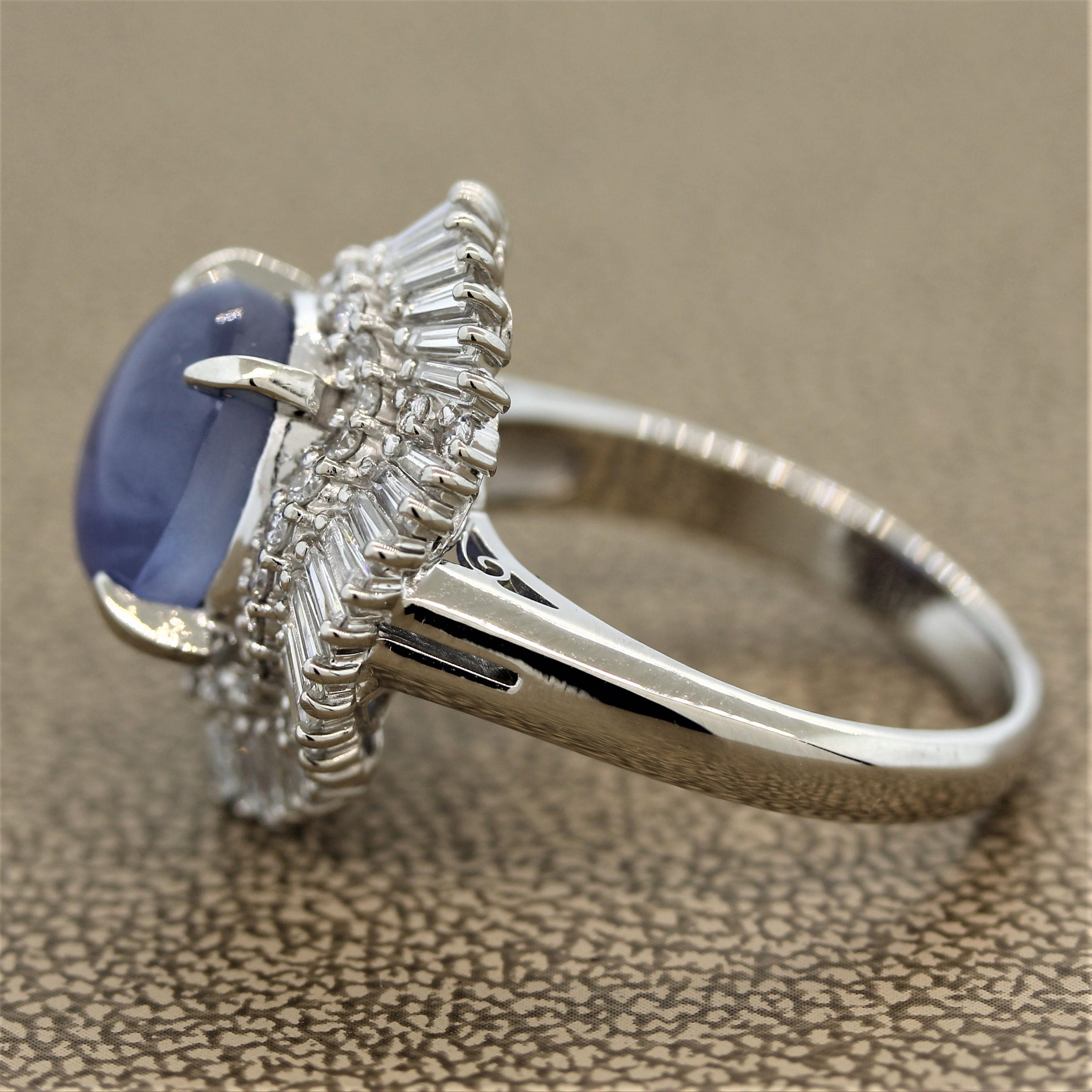 Cabochon Star Sapphire Diamond Platinum Ballerina Ring For Sale