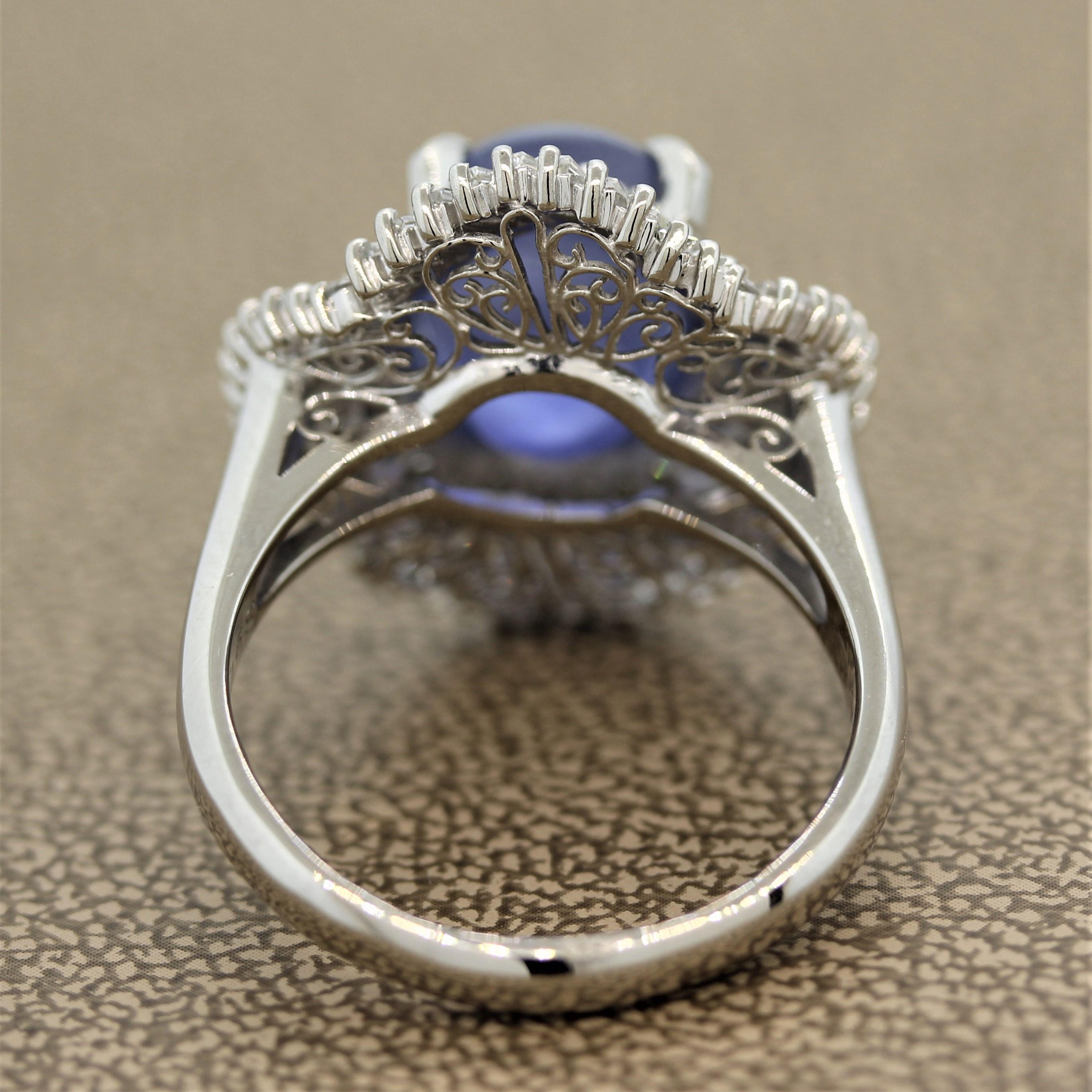 Star Sapphire Diamond Platinum Ballerina Ring In New Condition For Sale In Beverly Hills, CA