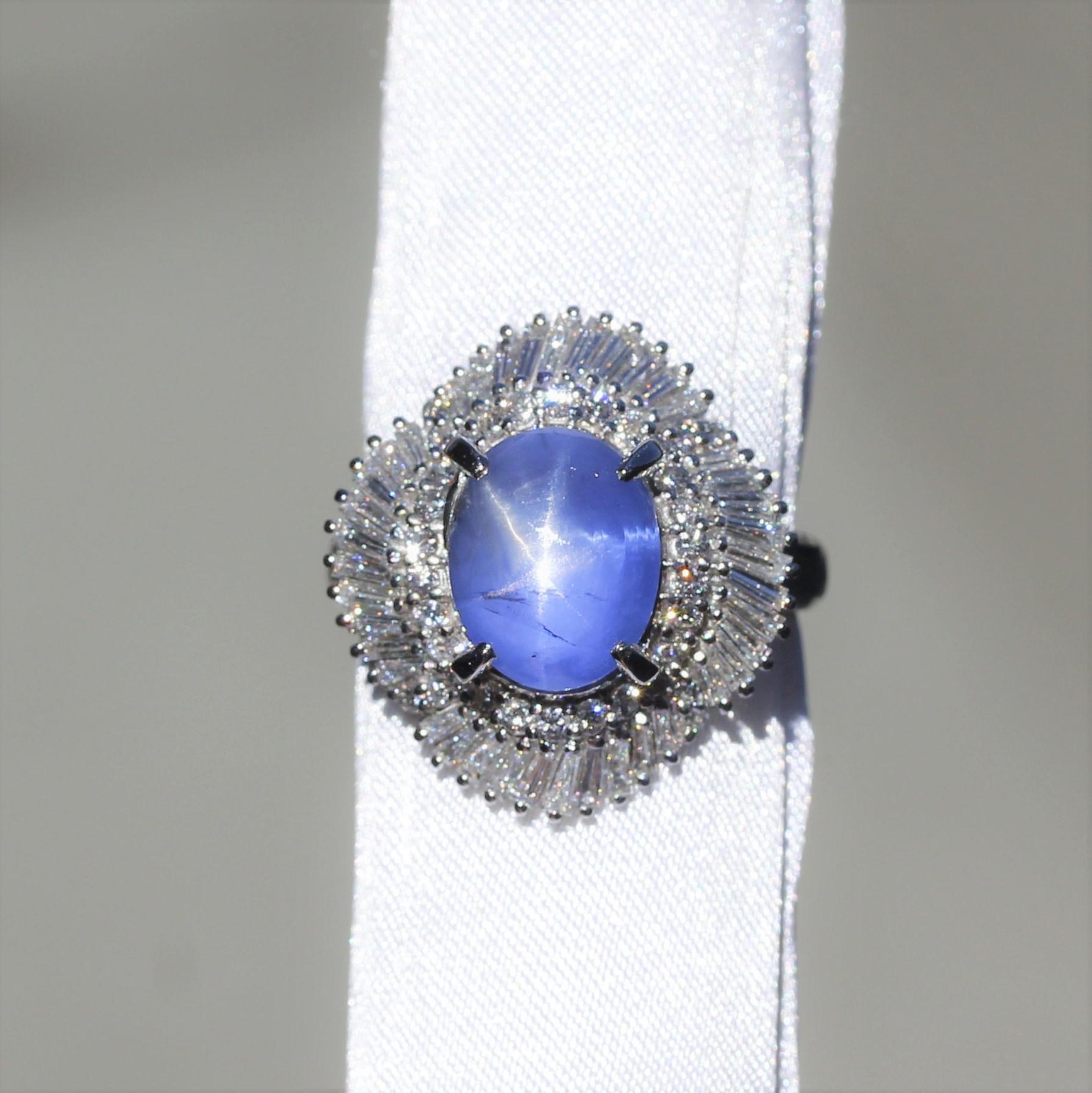 Star Sapphire Diamond Platinum Ballerina Ring For Sale 1