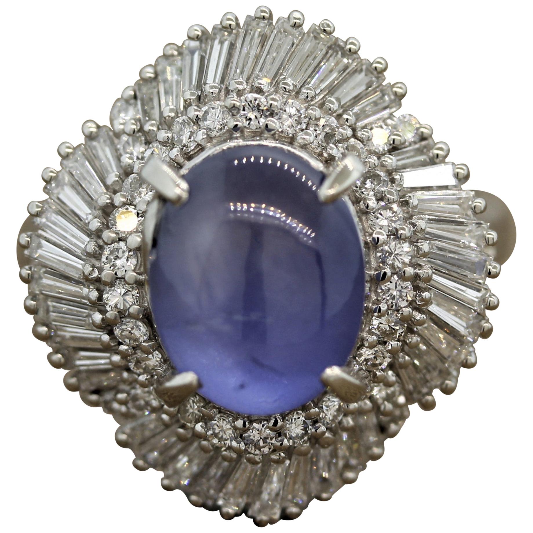 Platin Ballerina-Ring mit Sternsaphiren und Diamanten