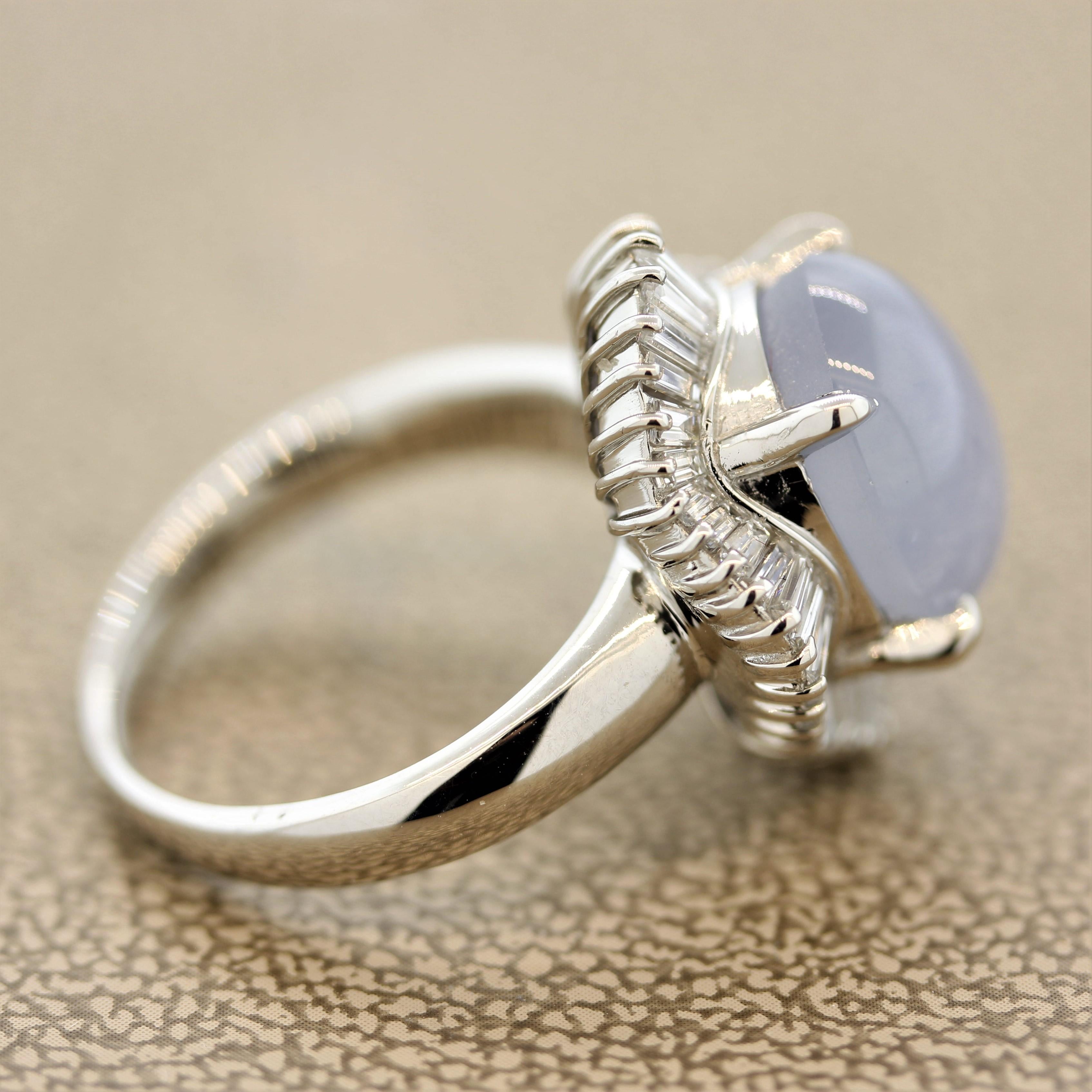 Star Sapphire Diamond Platinum Ballerina-Style Ring In New Condition For Sale In Beverly Hills, CA