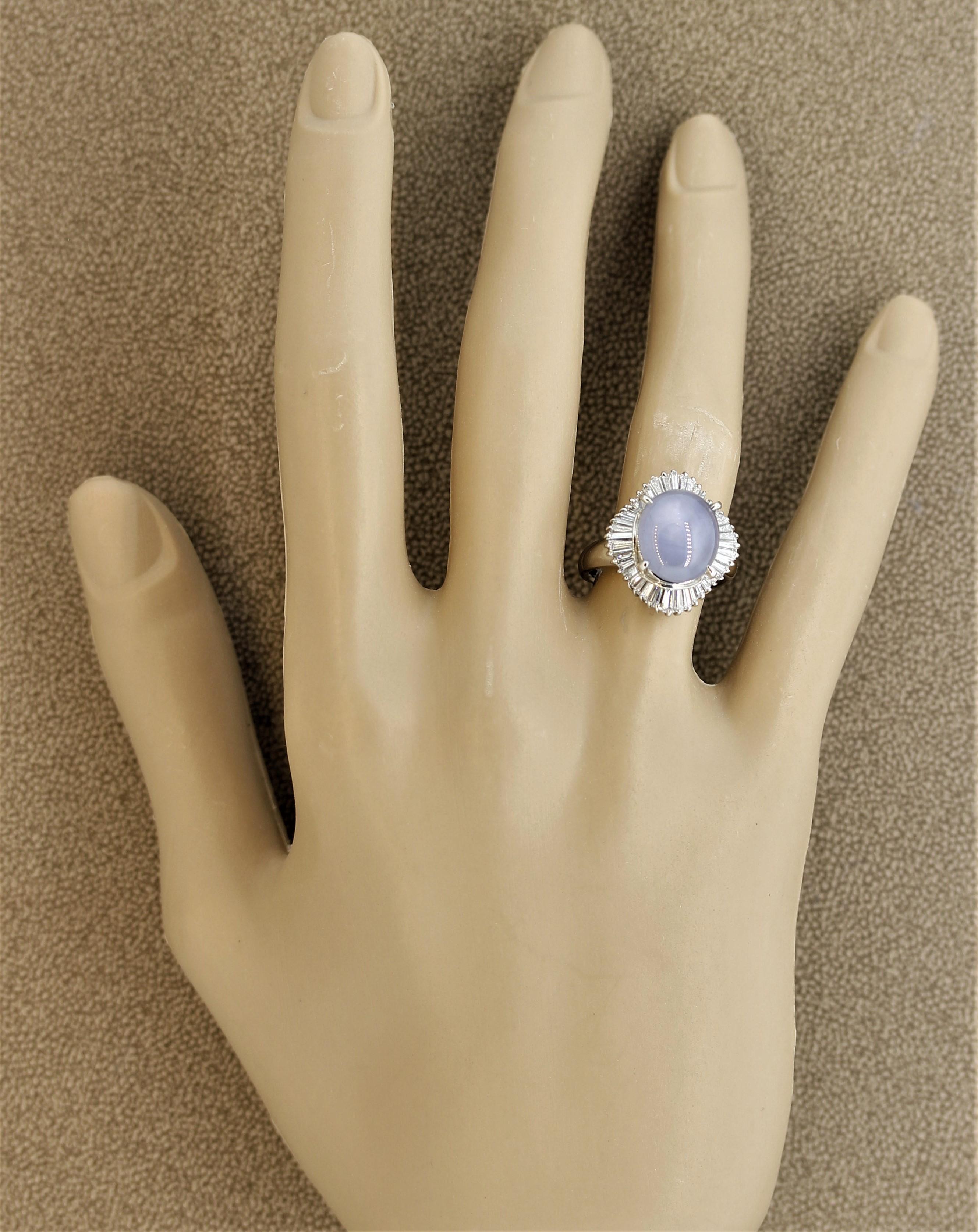Star Sapphire Diamond Platinum Ballerina-Style Ring For Sale 1
