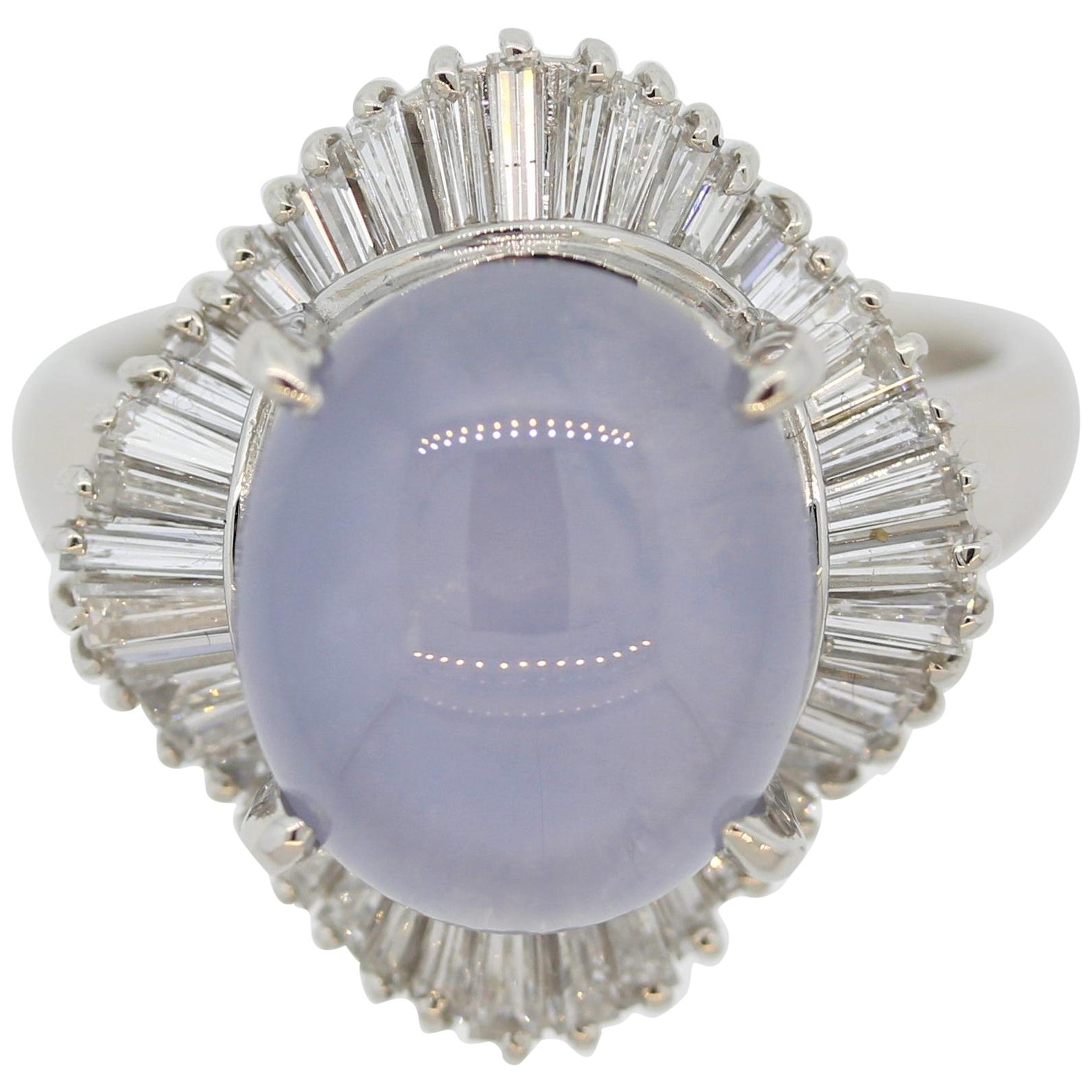 Star Sapphire Diamond Platinum Ballerina-Style Ring For Sale