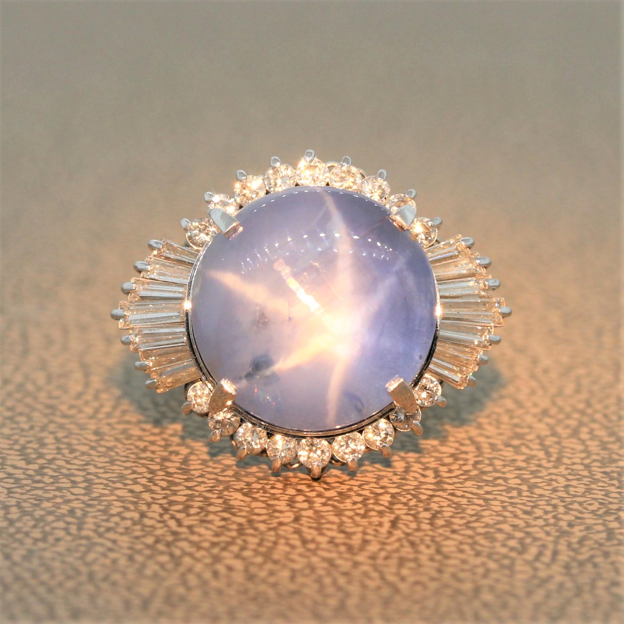 Star Sapphire Diamond Platinum Cocktail Ring In New Condition In Beverly Hills, CA