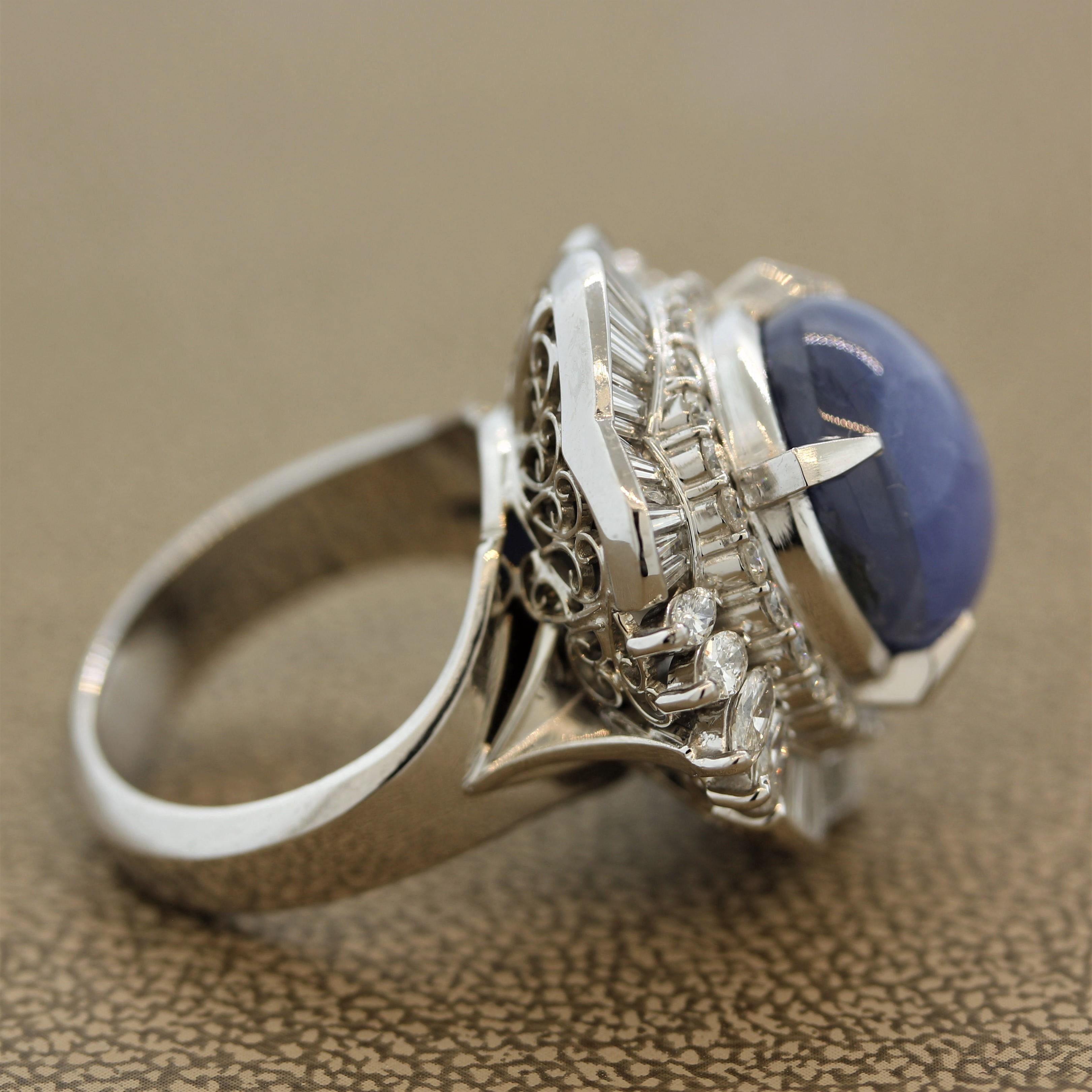 Star Sapphire Diamond Platinum Cocktail Ring In New Condition For Sale In Beverly Hills, CA