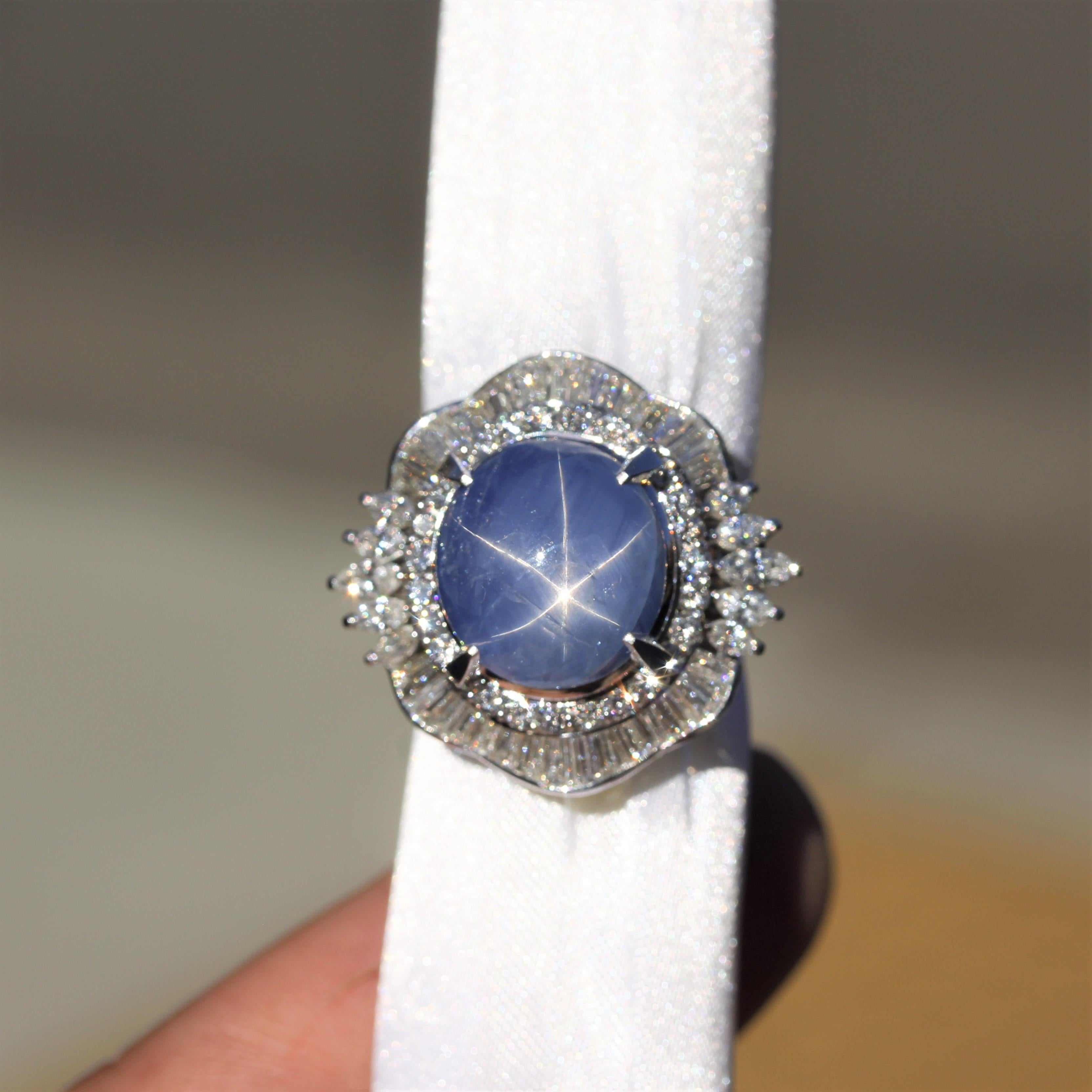 Women's Star Sapphire Diamond Platinum Cocktail Ring For Sale