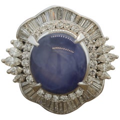 Star Sapphire Diamond Platinum Cocktail Ring
