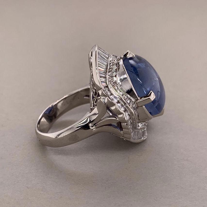 Star Sapphire Diamond Platinum Cocktail Ring, GIA Certified 1