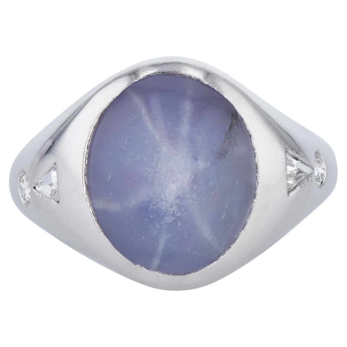 Star Sapphire Diamond Platinum Estate Ring