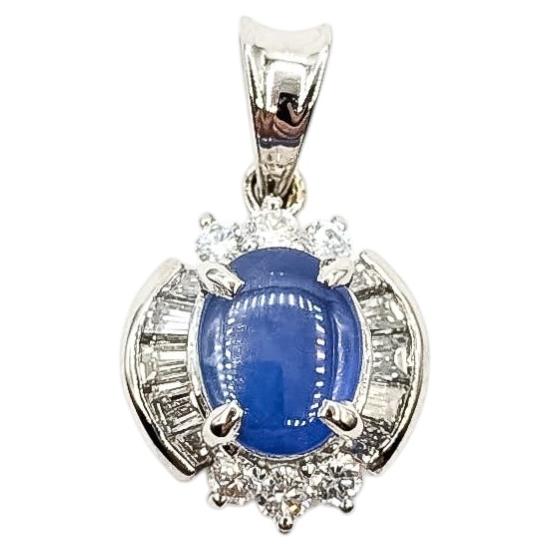 Star Sapphire & Diamond Platinum Pendant For Sale