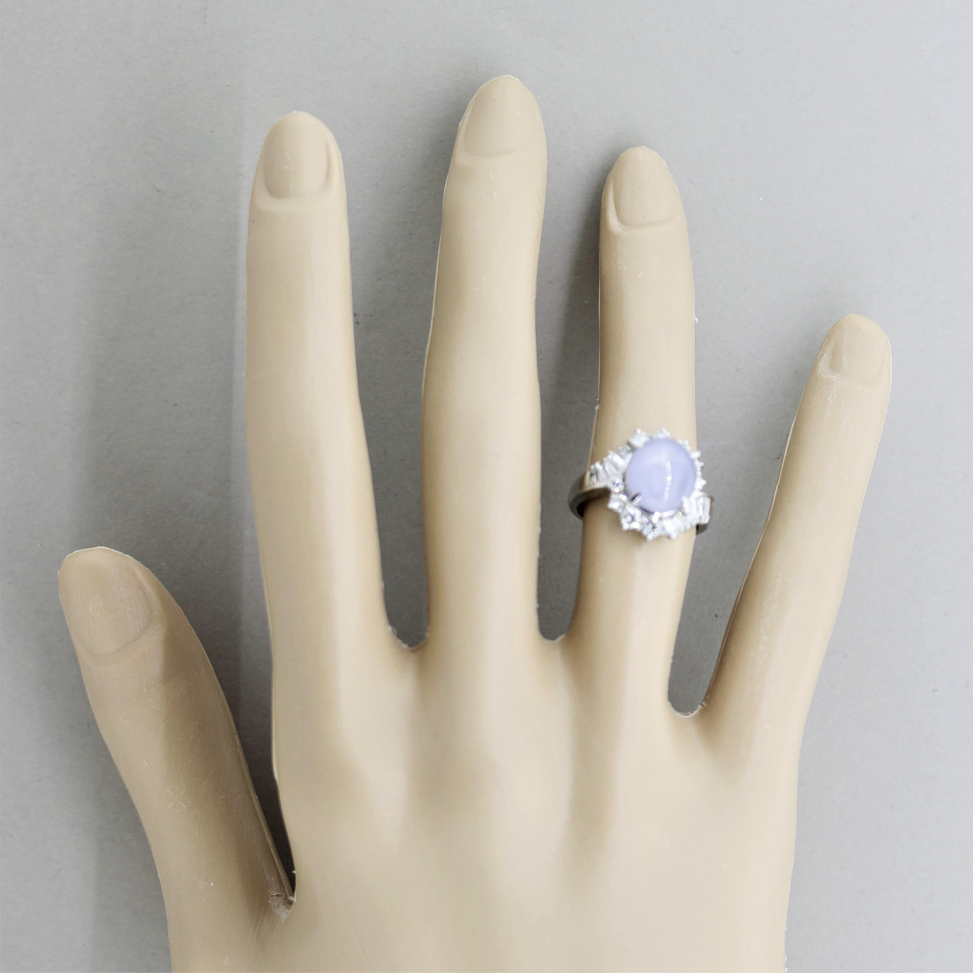 Star Sapphire Diamond Platinum Ring For Sale 4