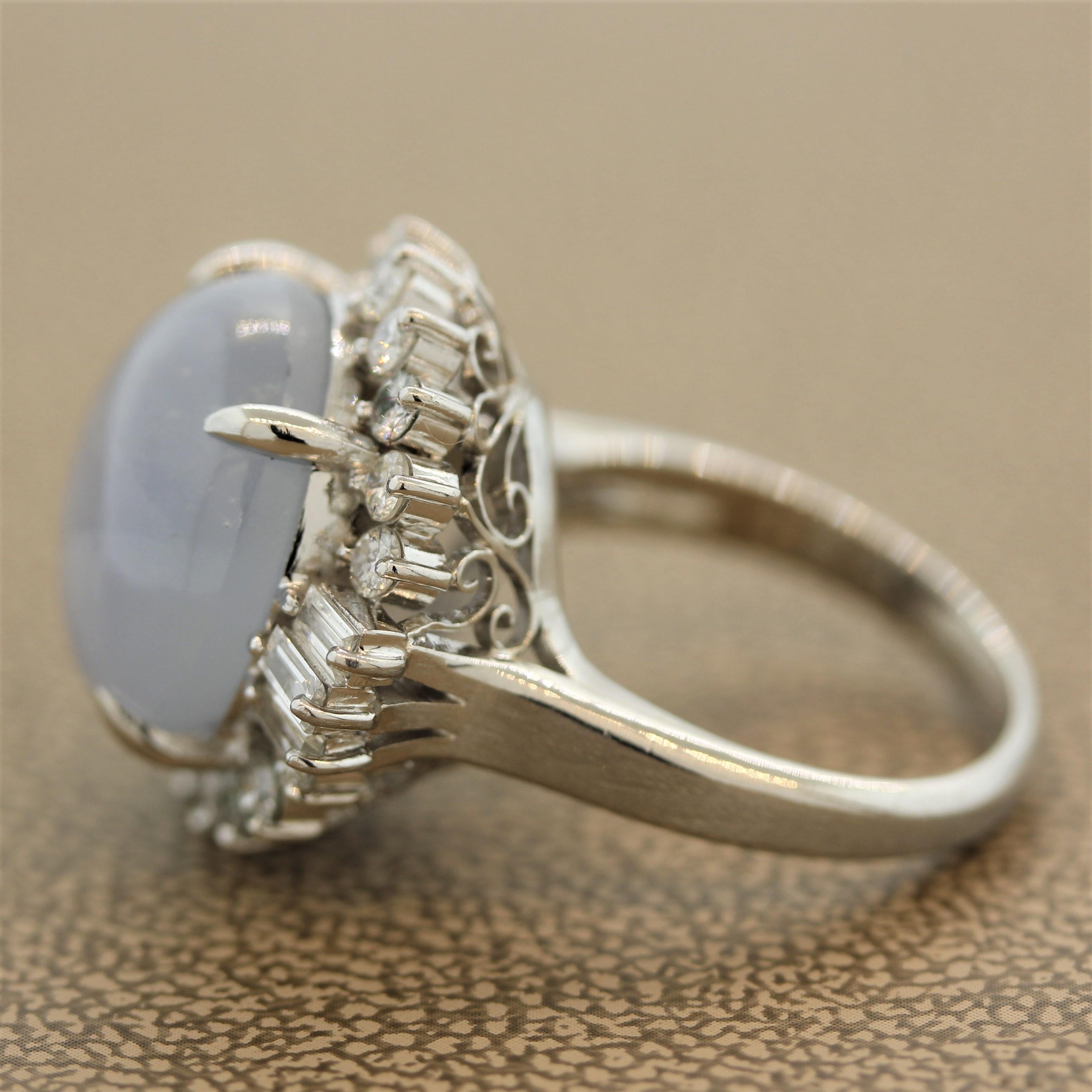 Cabochon Star Sapphire Diamond Platinum Ring For Sale