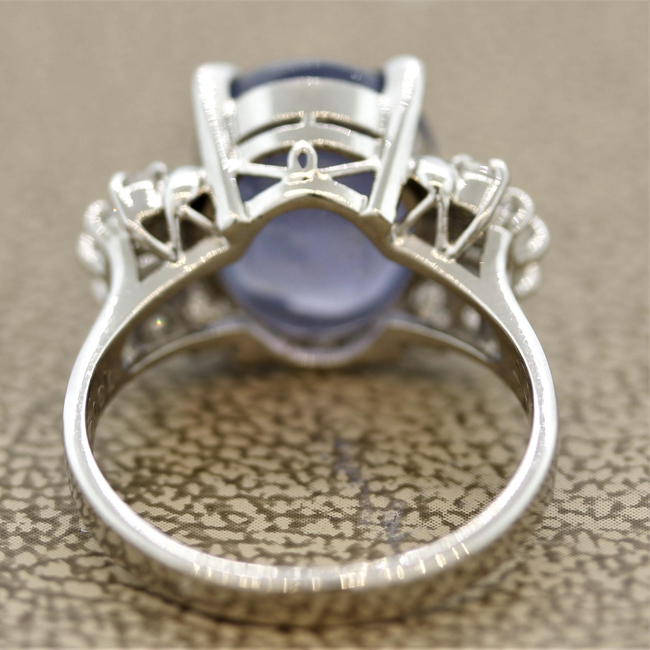Cabochon Star Sapphire Diamond Platinum Ring For Sale