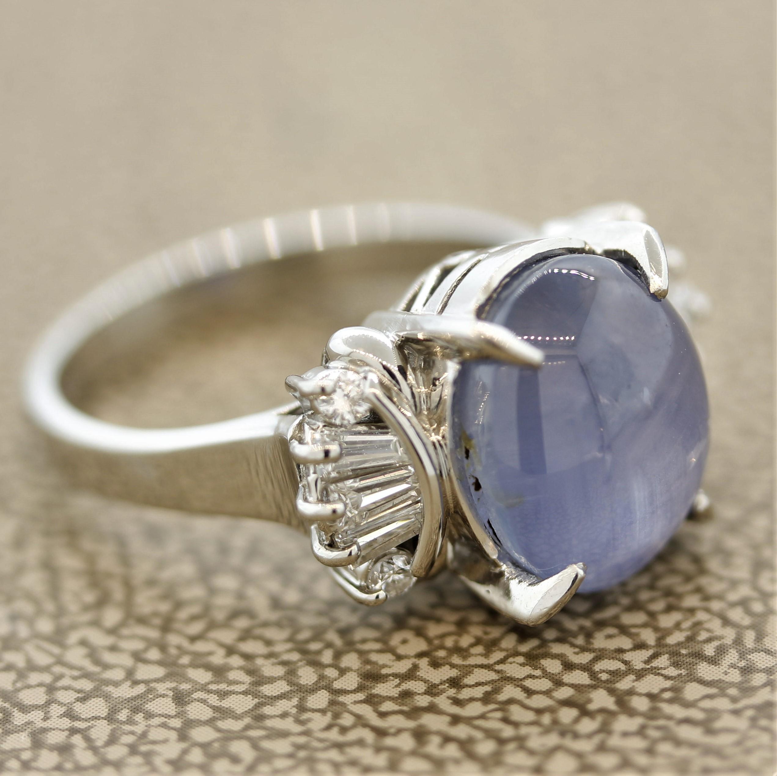 Star Sapphire Diamond Platinum Ring In New Condition For Sale In Beverly Hills, CA