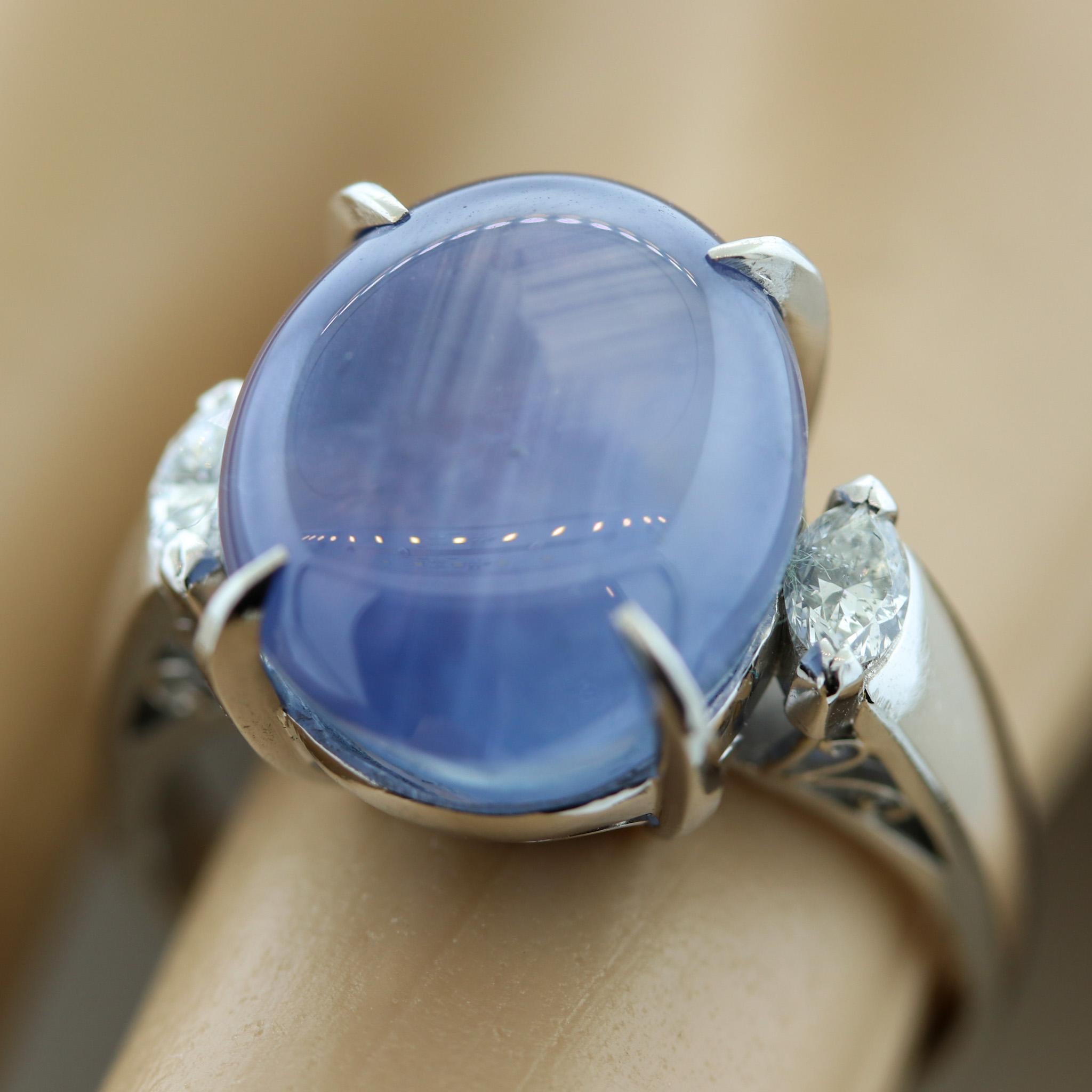 Star Sapphire Diamond Platinum Ring In New Condition For Sale In Beverly Hills, CA