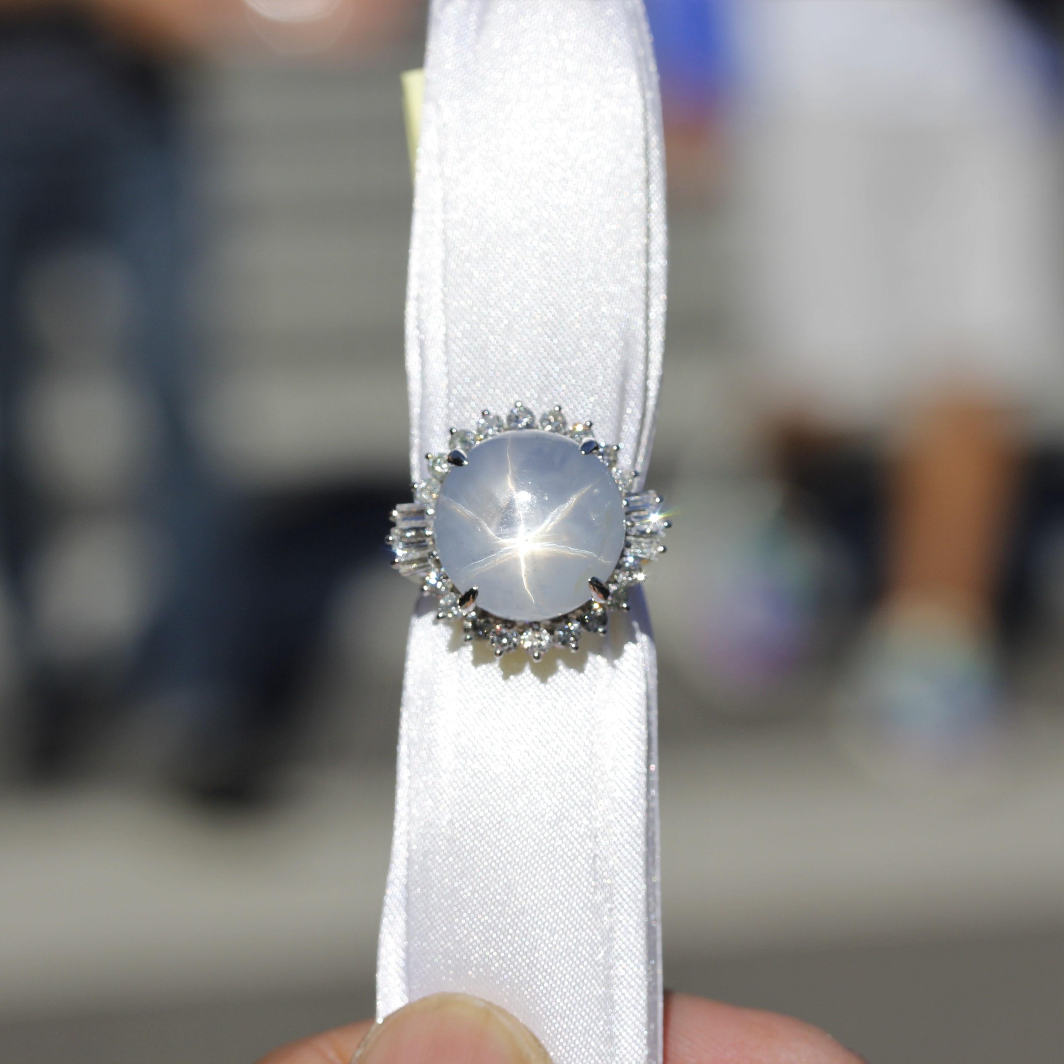 Women's Star Sapphire Diamond Platinum Ring For Sale