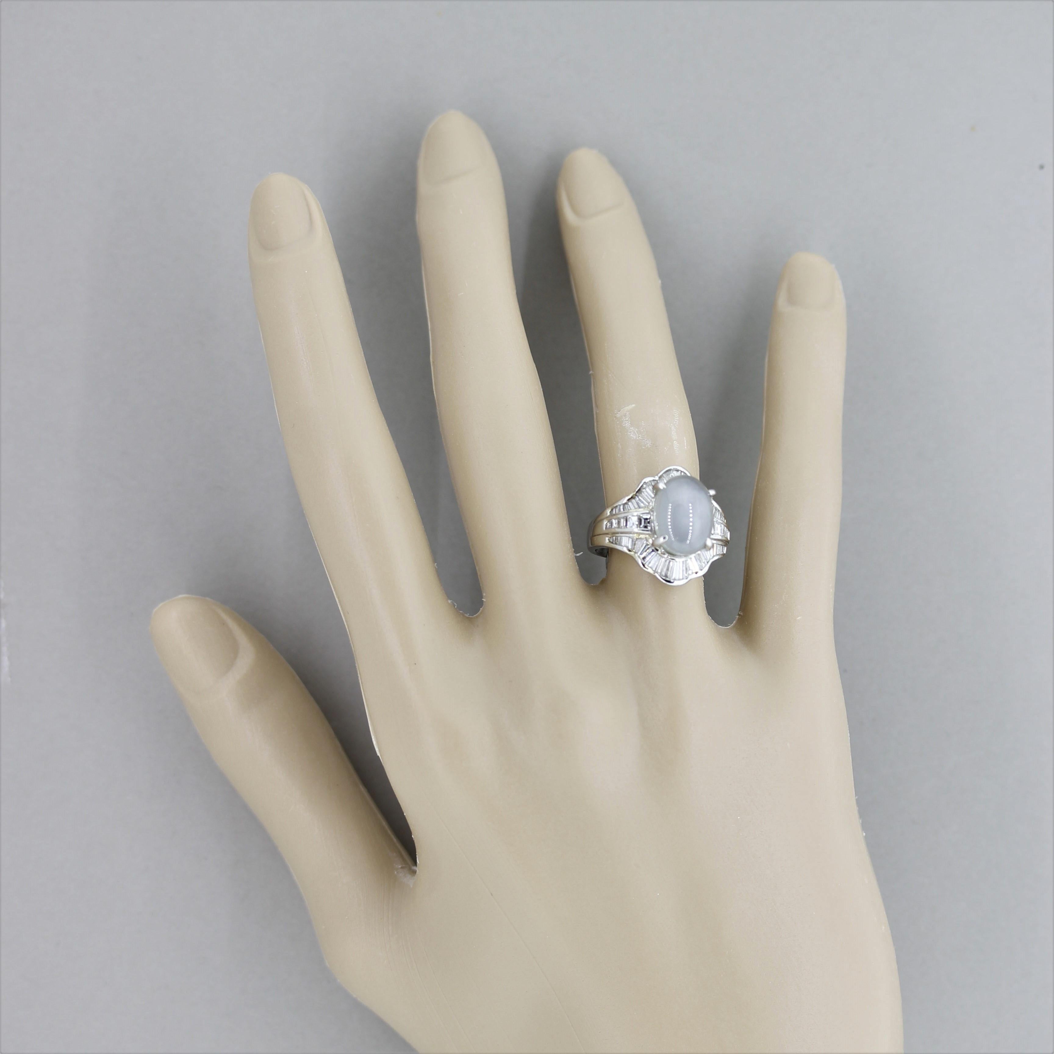 Star Sapphire Diamond Platinum Ring For Sale 1