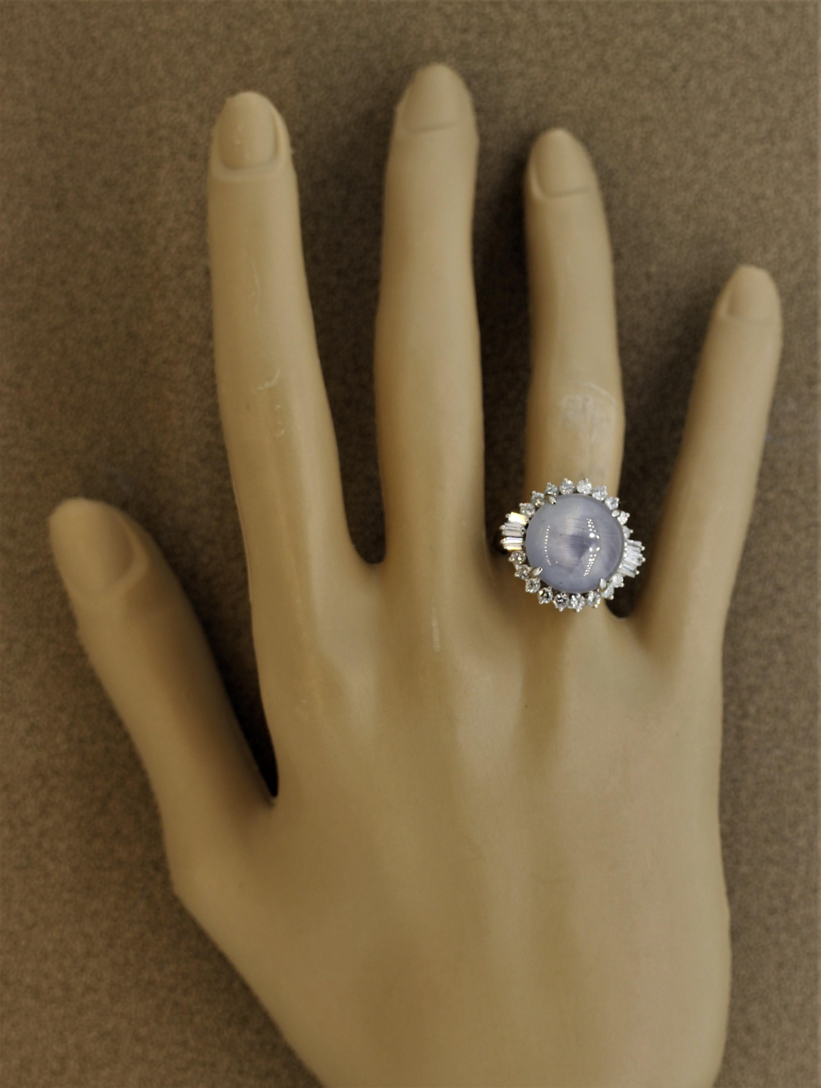 Star Sapphire Diamond Platinum Ring For Sale 2