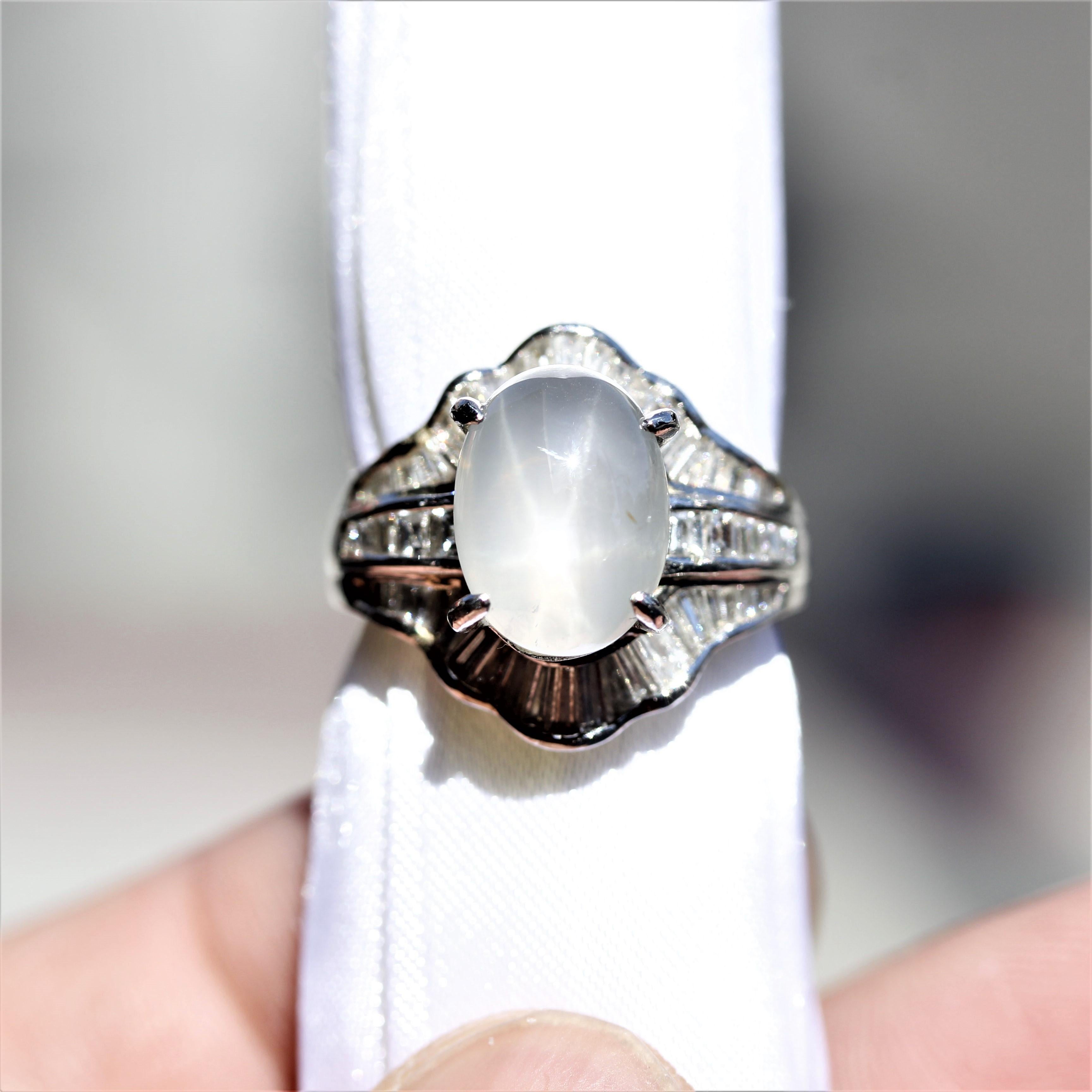 Star Sapphire Diamond Platinum Ring For Sale 2