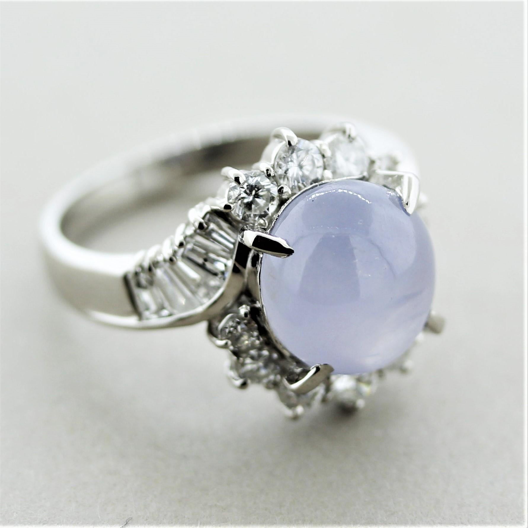 Star Sapphire Diamond Platinum Ring For Sale 3