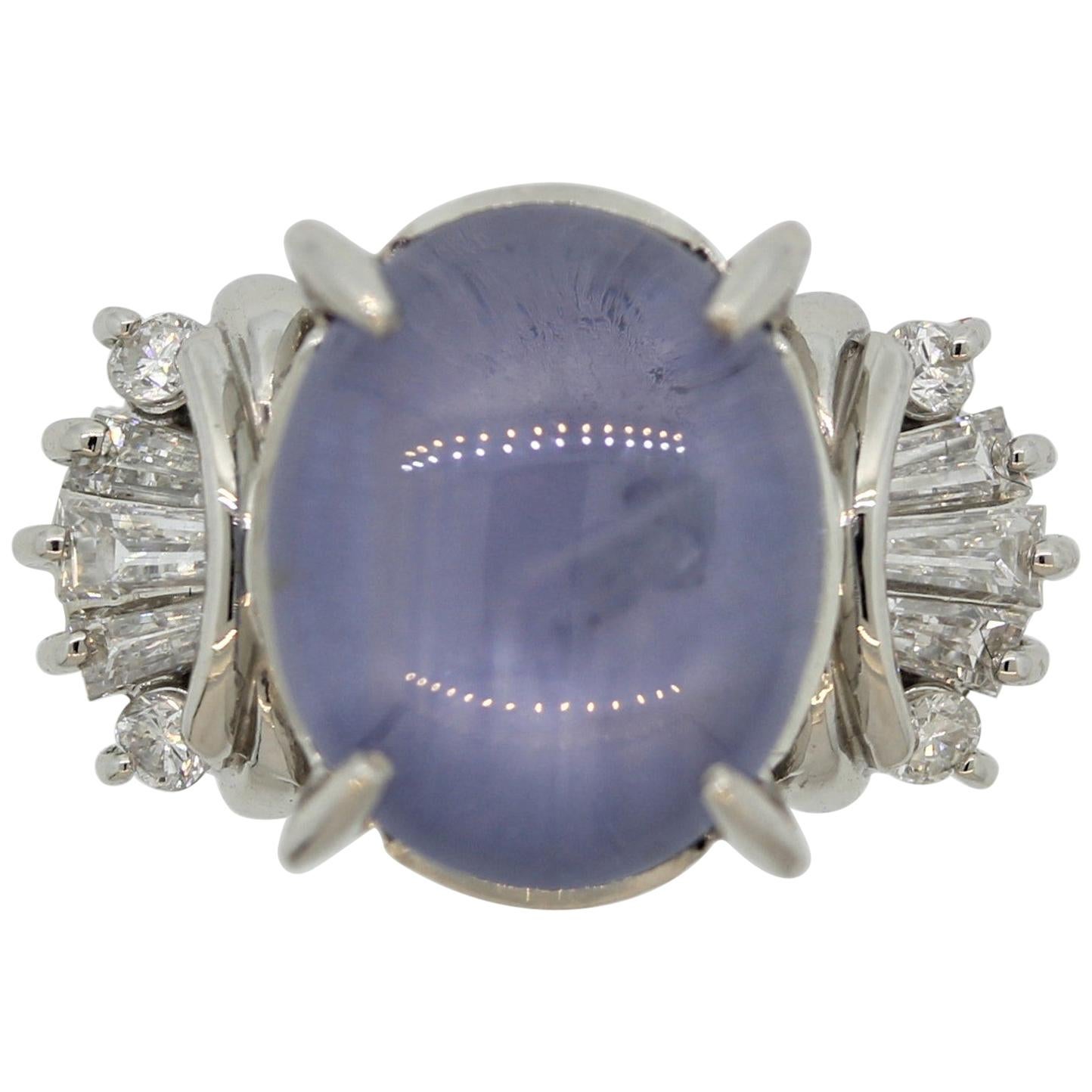 Star Sapphire Diamond Platinum Ring For Sale