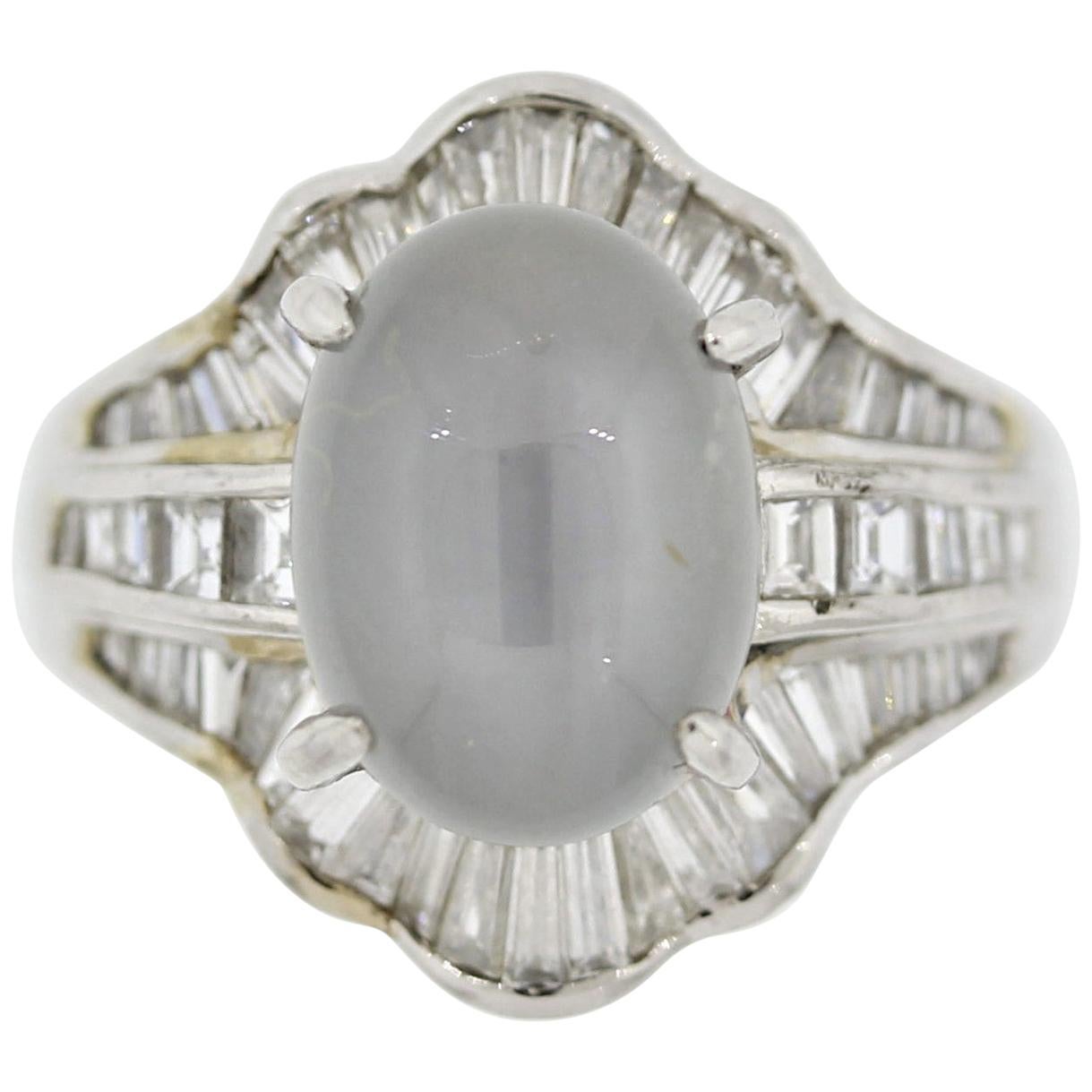 Star Sapphire Diamond Platinum Ring For Sale