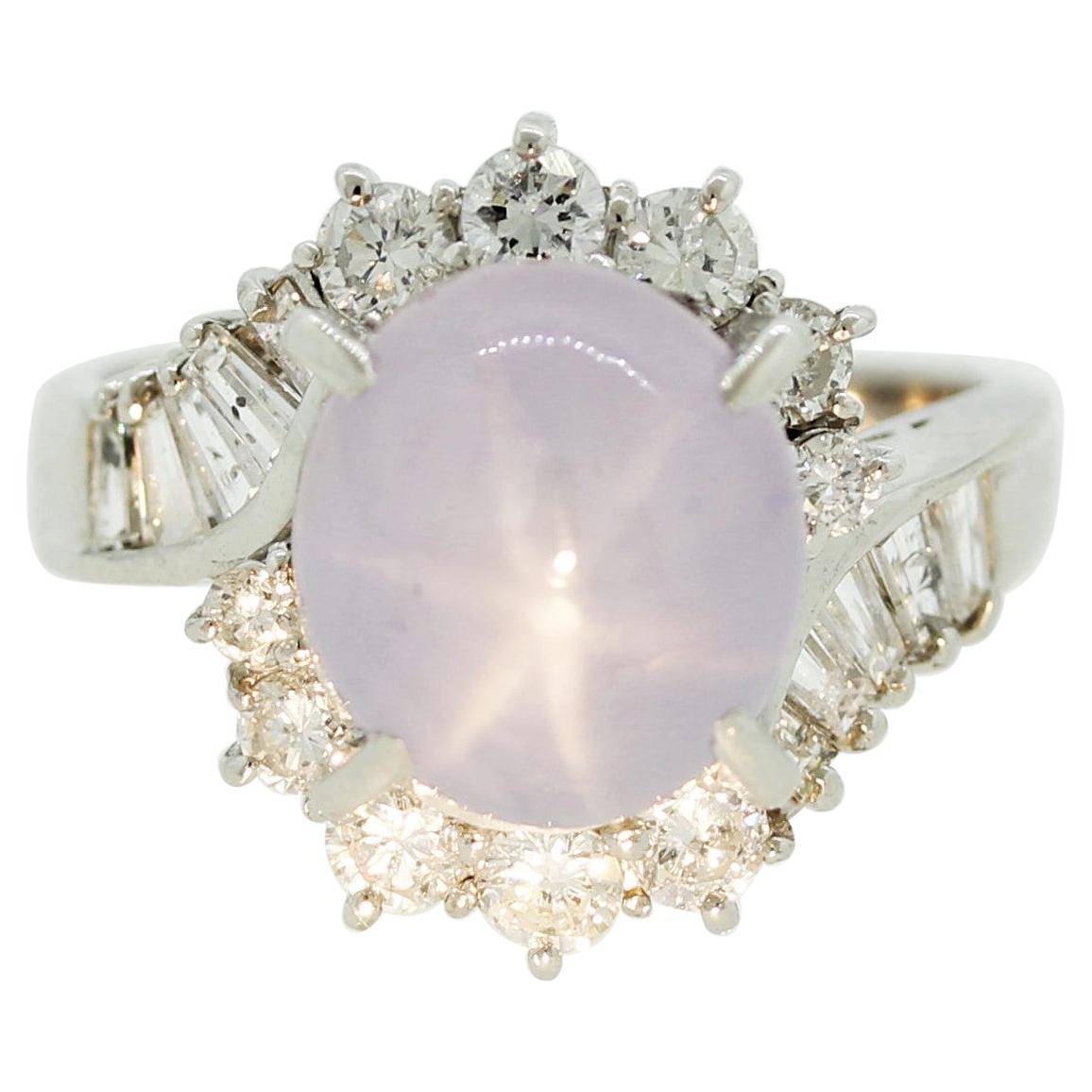 Star Sapphire Diamond Platinum Ring For Sale