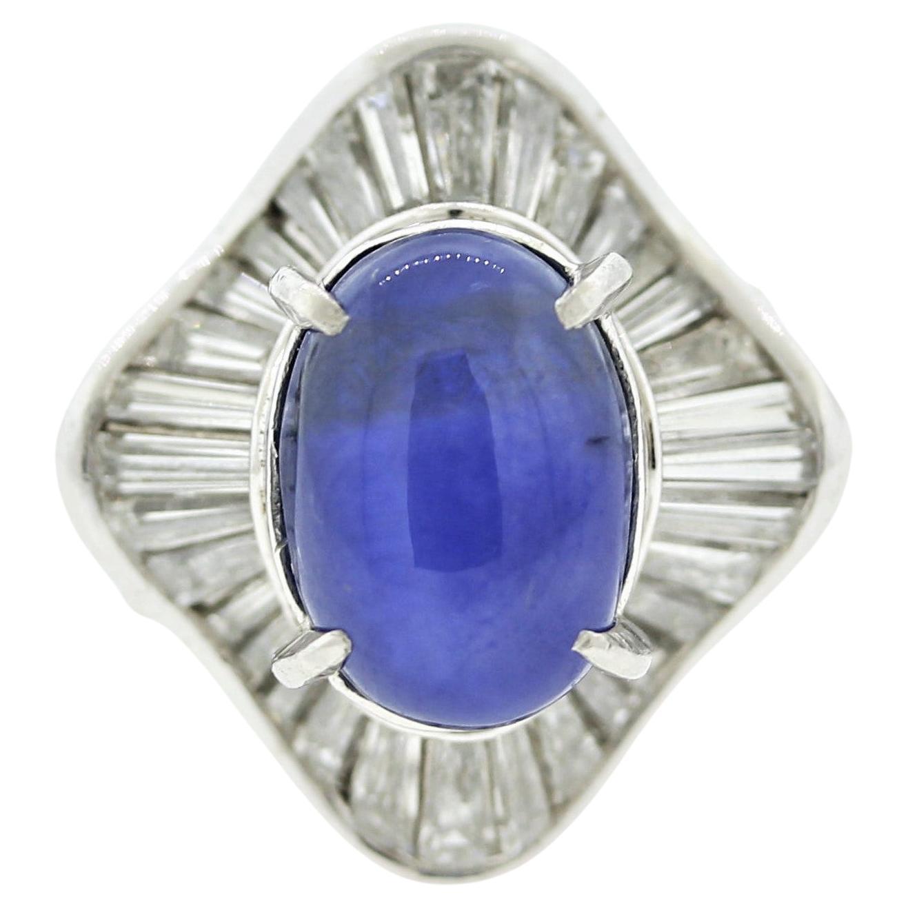 Star Sapphire Diamond Platinum Ring For Sale