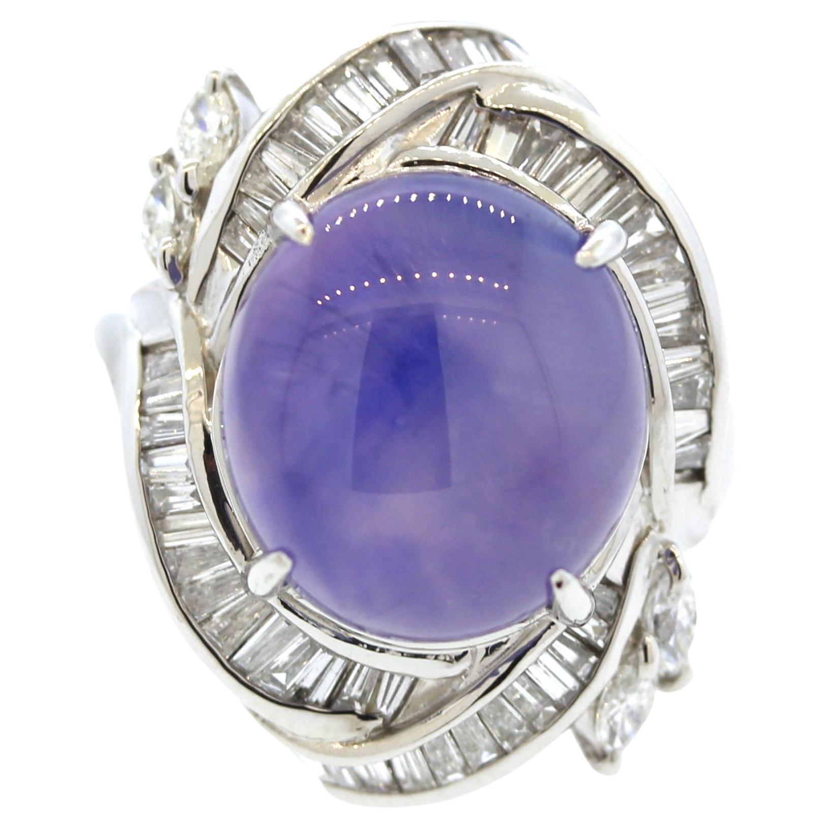 Star Sapphire Diamond Platinum Ring For Sale