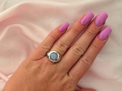 Star Sapphire Diamond Ring 14K White Gold