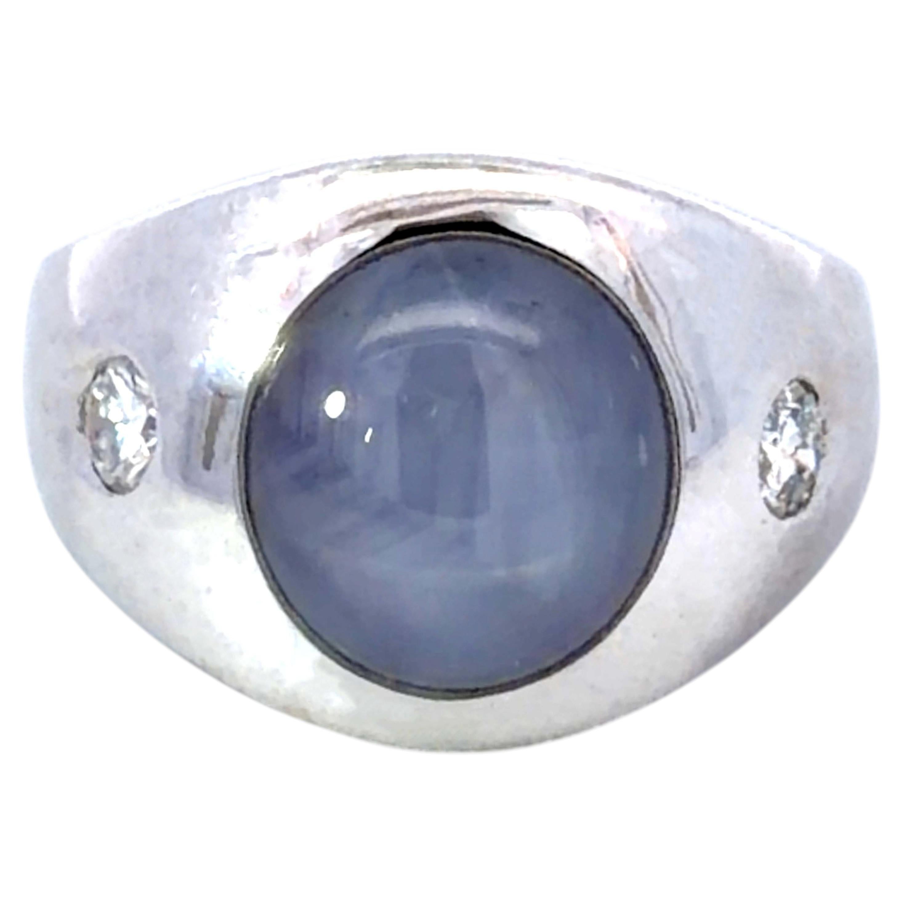 Star Sapphire Diamond Ring 14K White Gold