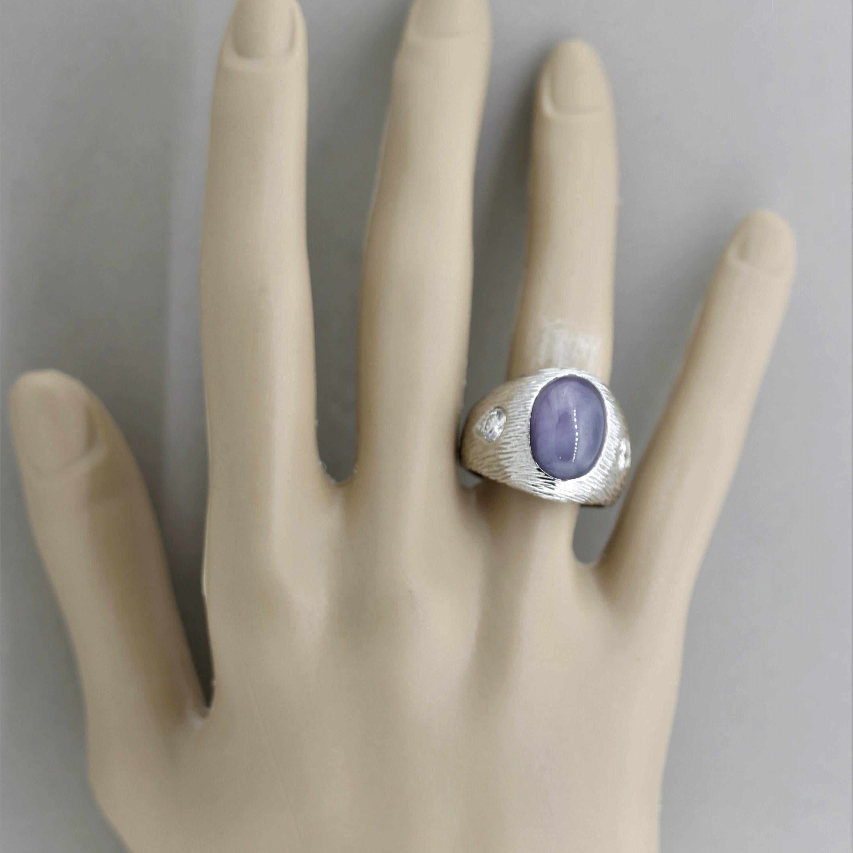 Star Sapphire Diamond Textured Gold Men’s Ring For Sale 6