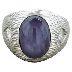 Used Star Sapphire Diamond Textured Gold Men’s Ring