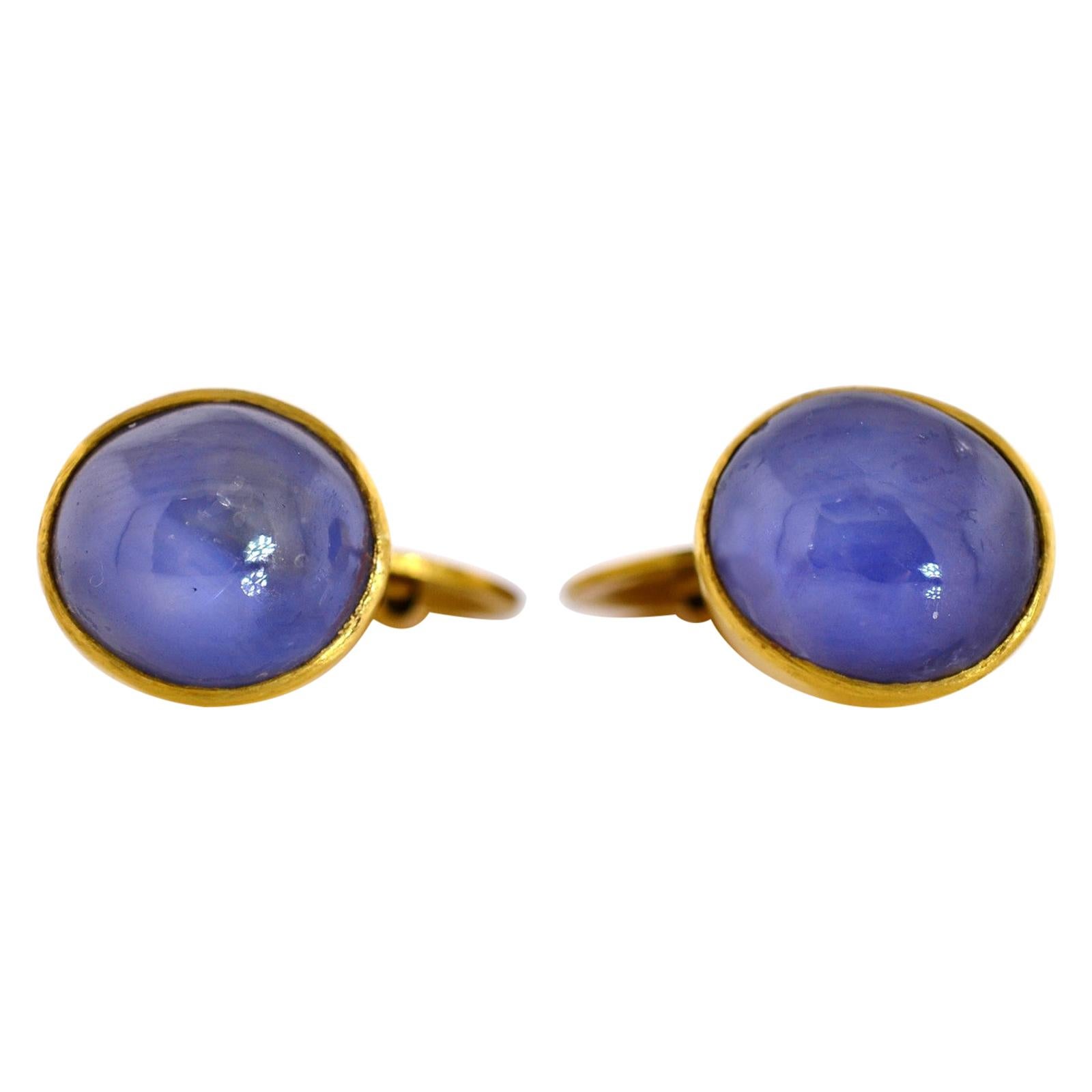 Star Sapphire Gold Cuff Links For Sale