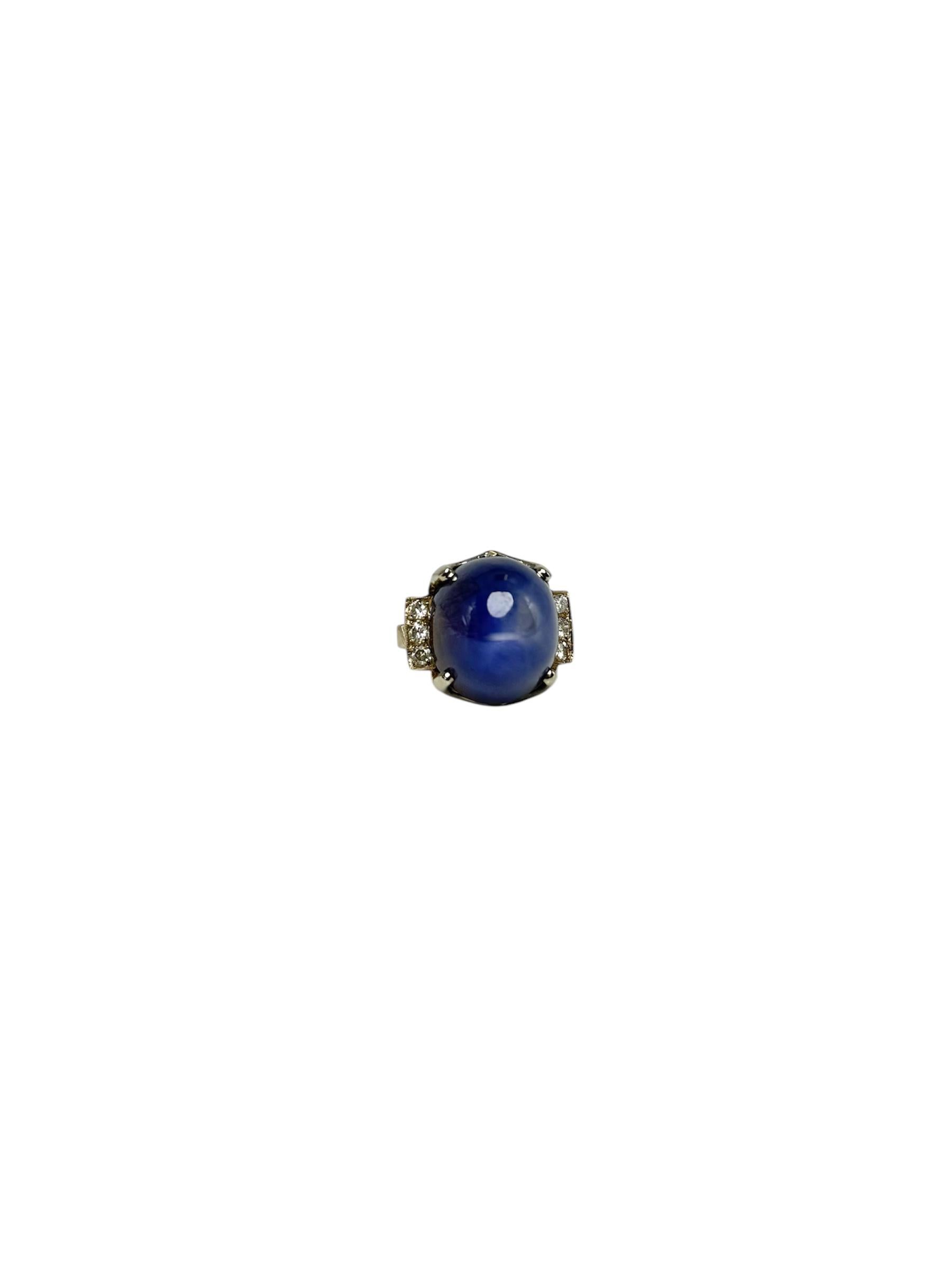 14K Weißgold Star Sapphire Ring 49 Karat, 6 runde Diamanten Gesamtkarat .038