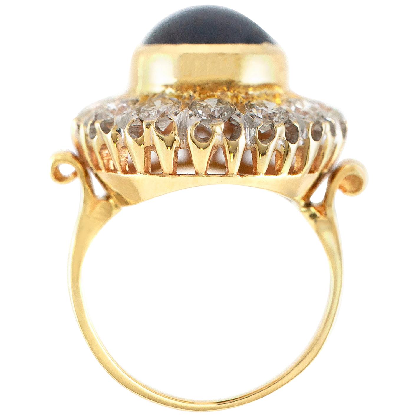 Star Sapphire Ring with Diamonds Midcentury at 1stDibs