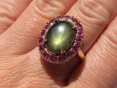 Star Sapphire Ruby Halo Ring in 18k Yellow Gold