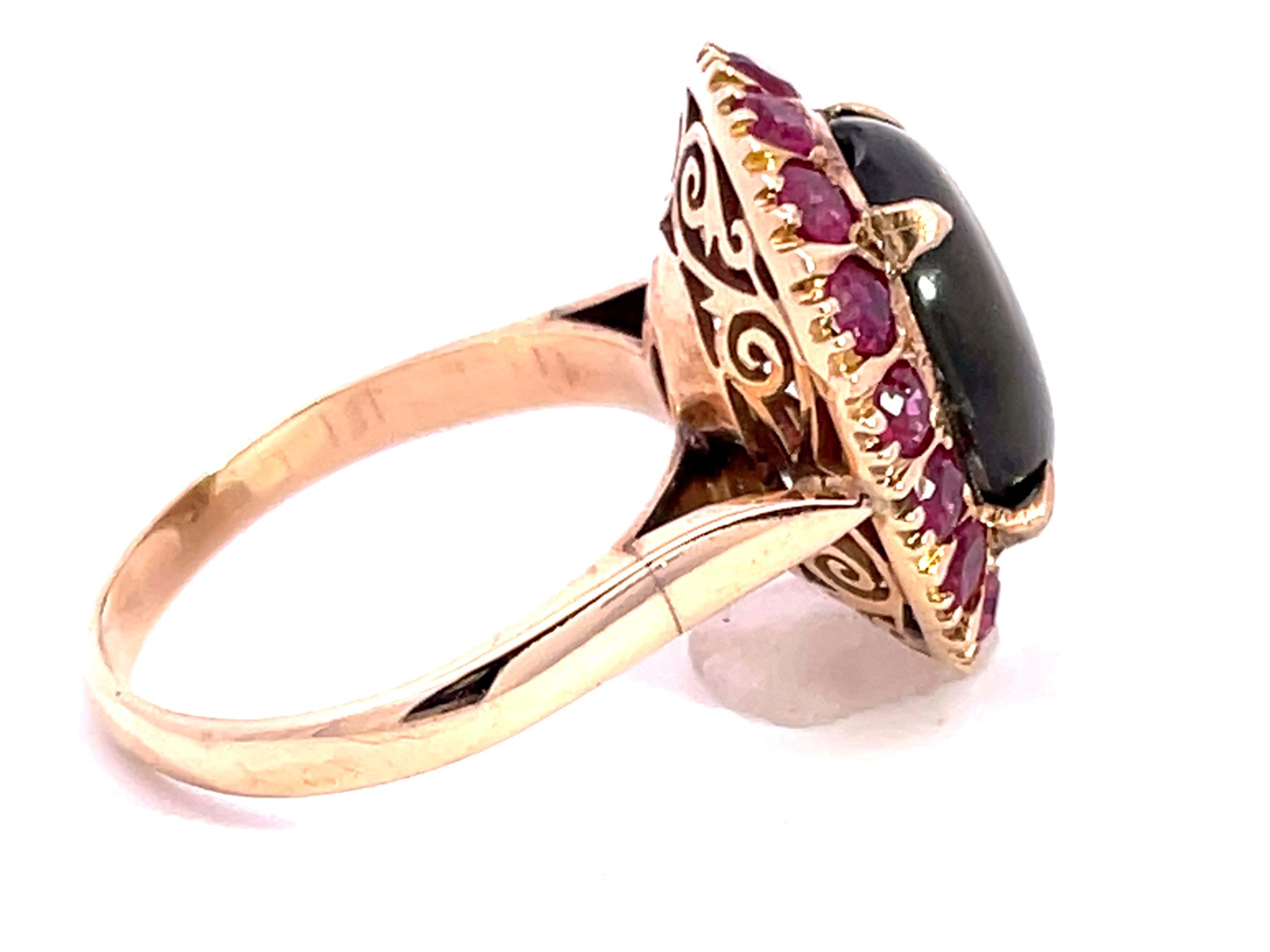 Star Sapphire Ruby Halo Ring in 18k Yellow Gold For Sale 2