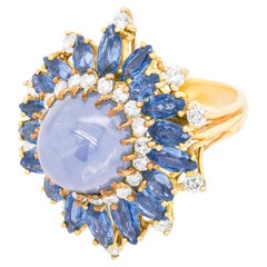 Star Sapphire with Sapphires and Diamonds Ring