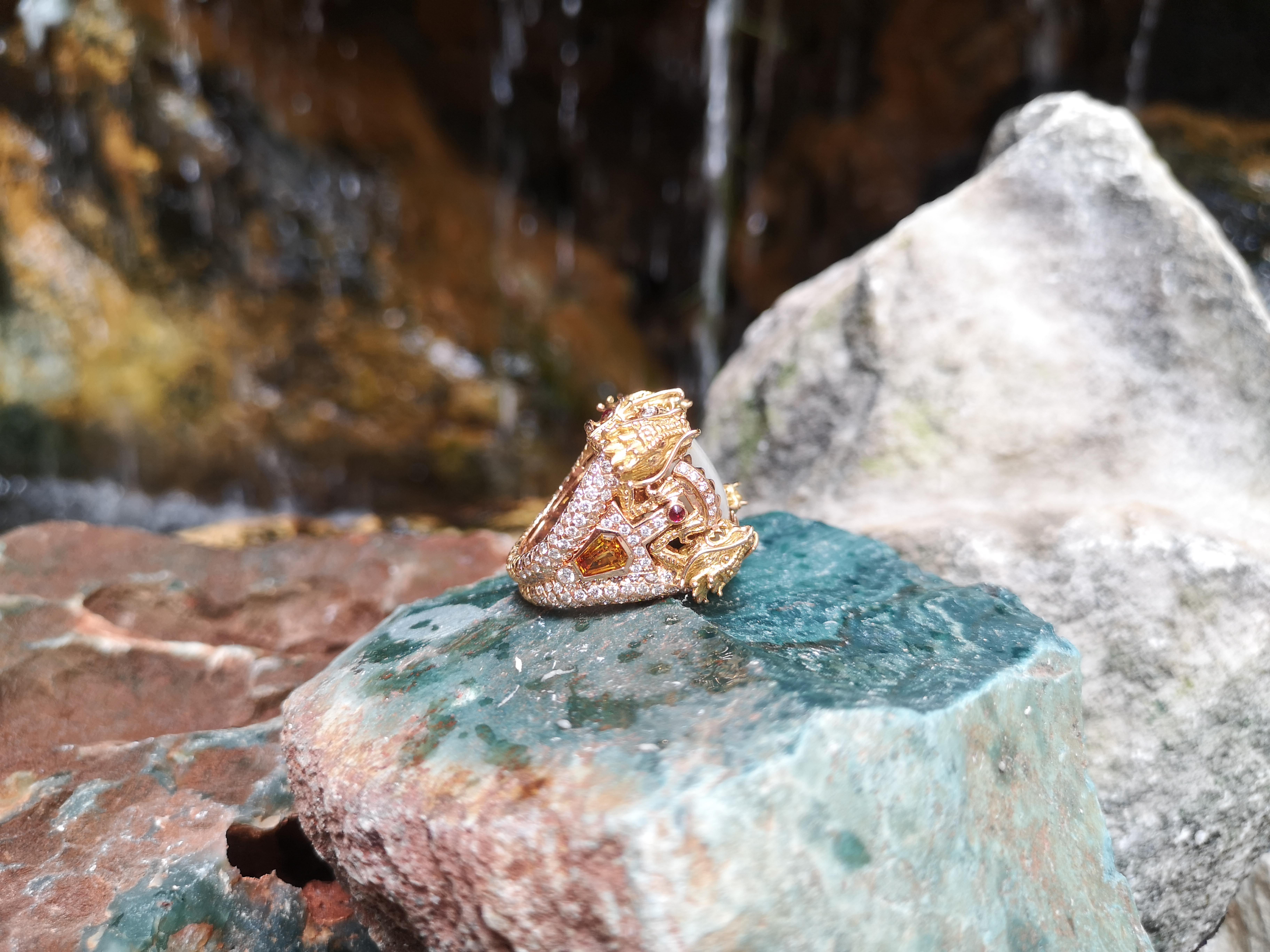 Women's Star Sapphire, Yellow Sapphire and Brown Diamond Dragon Ring in 18k Rose Gold For Sale