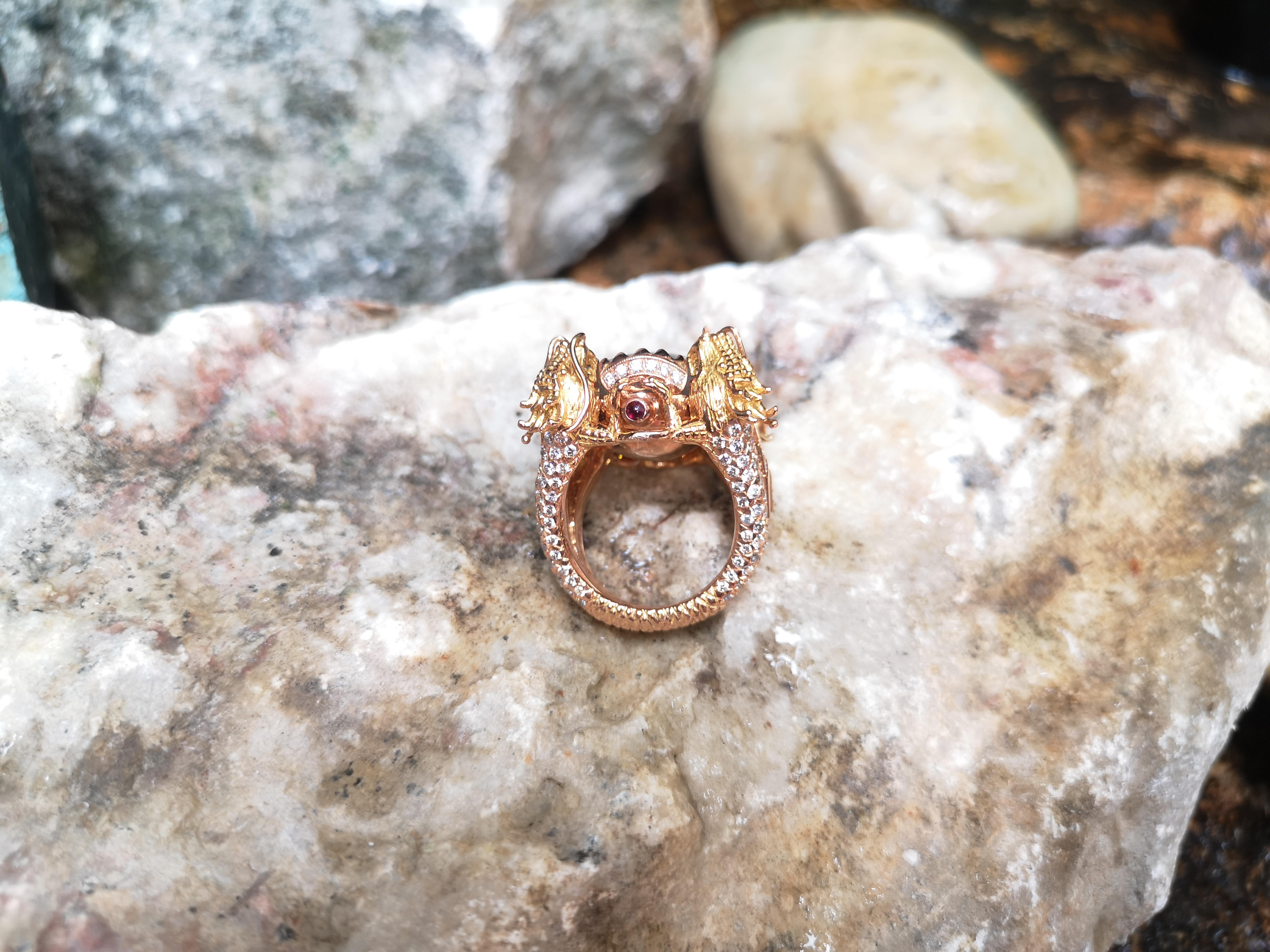 Star Sapphire, Yellow Sapphire and Brown Diamond Dragon Ring in 18k Rose Gold For Sale 1