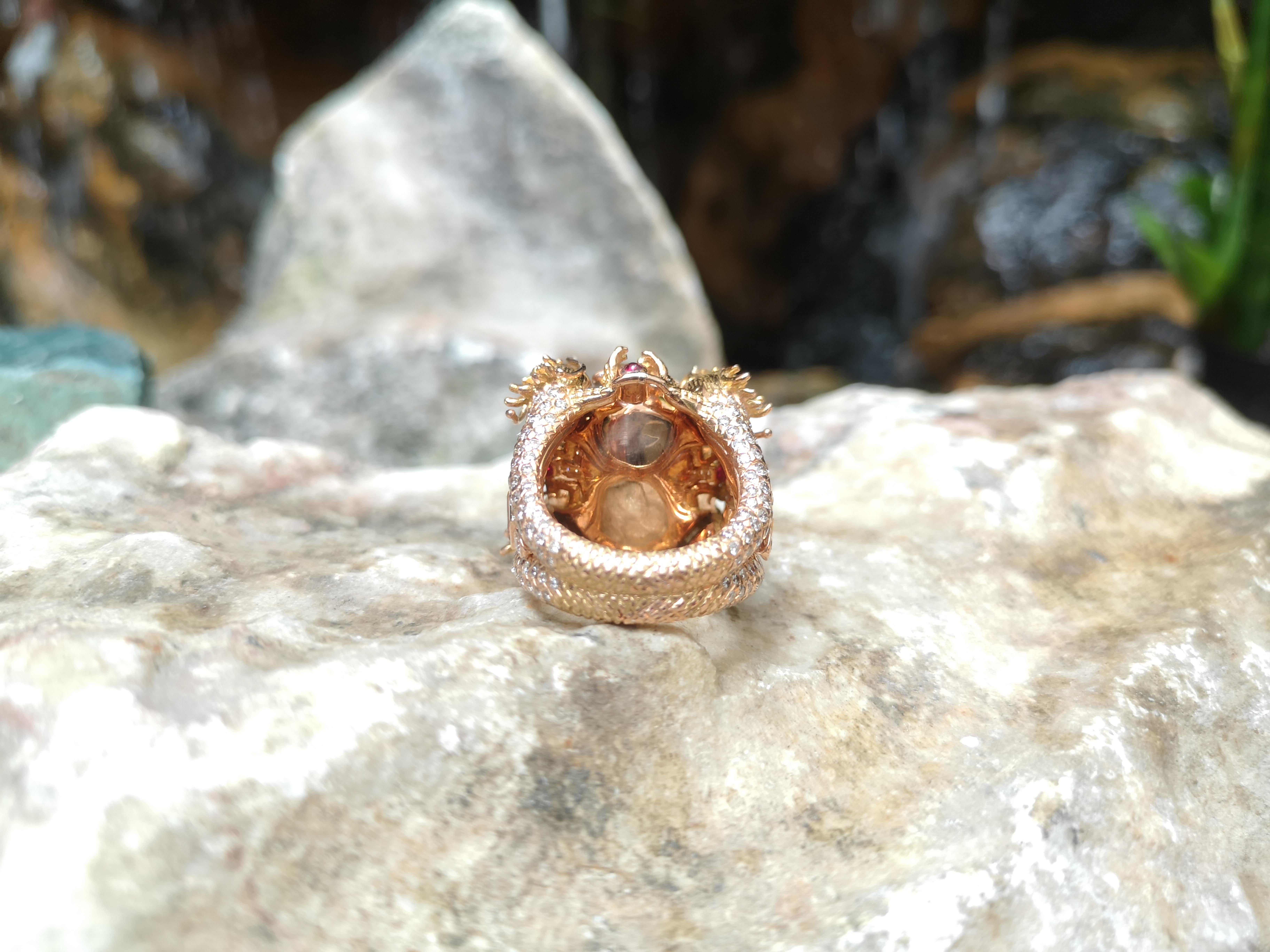 Star Sapphire, Yellow Sapphire and Brown Diamond Dragon Ring in 18k Rose Gold For Sale 2