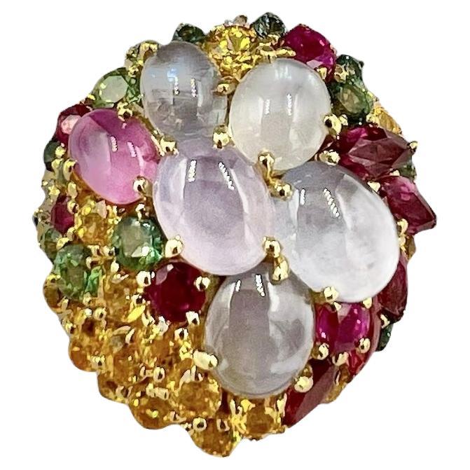 Star Sapphires and Multi Colored Sapphires Diamond Yellow Gold Cocktail Ring