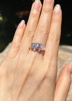 Star Sapphires with Diamond Ring set in 18K Gold Settings
