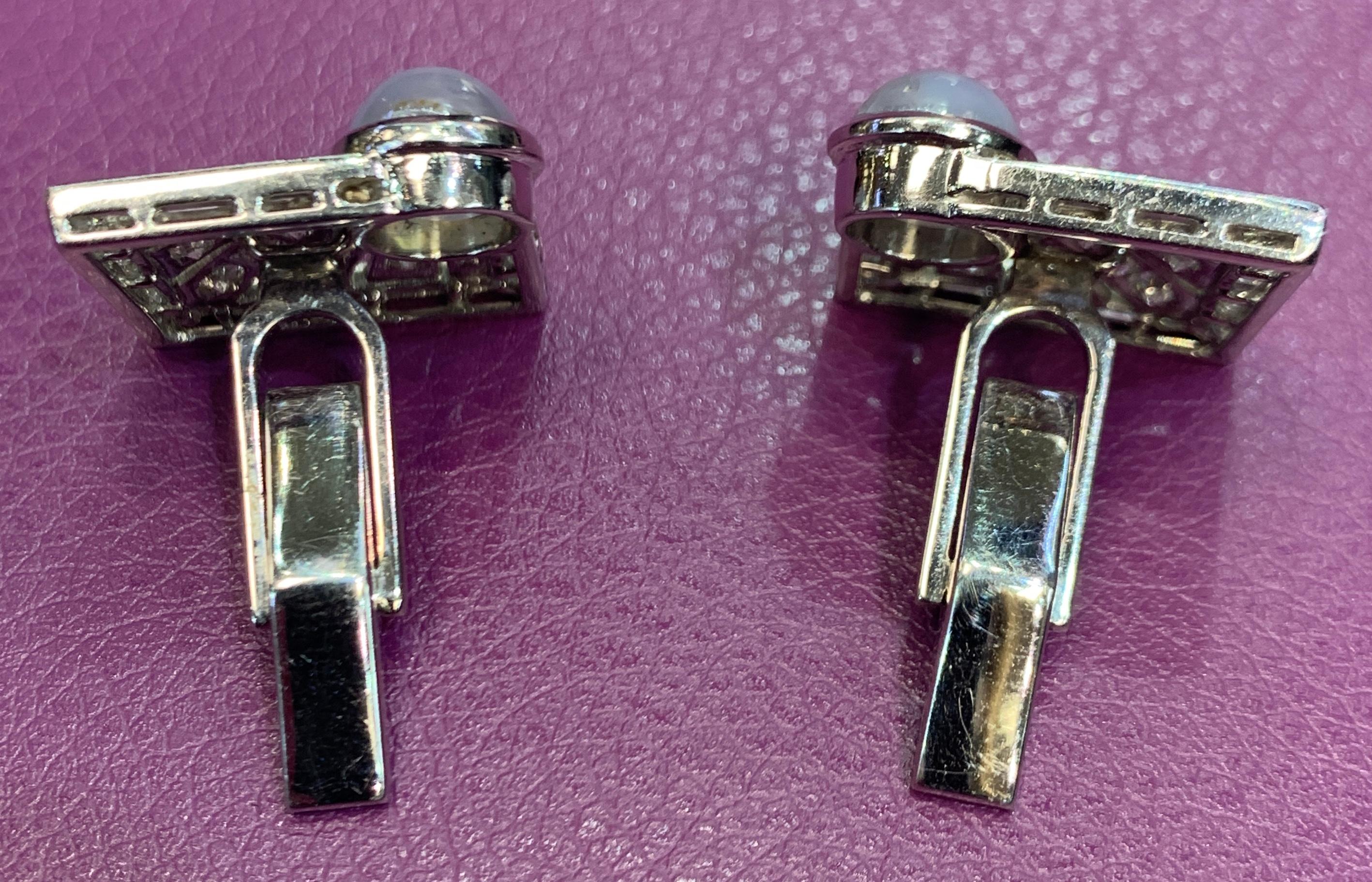 Cabochon Star Sapphire and Diamond Square Cufflinks For Sale